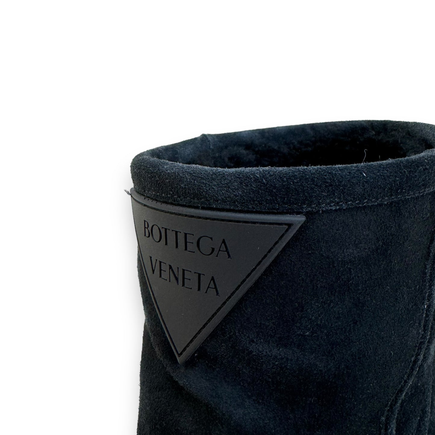 BOTTEGA VENETA SNAP ANKLE SHEARLING LINED BOOTS BLACK UK10