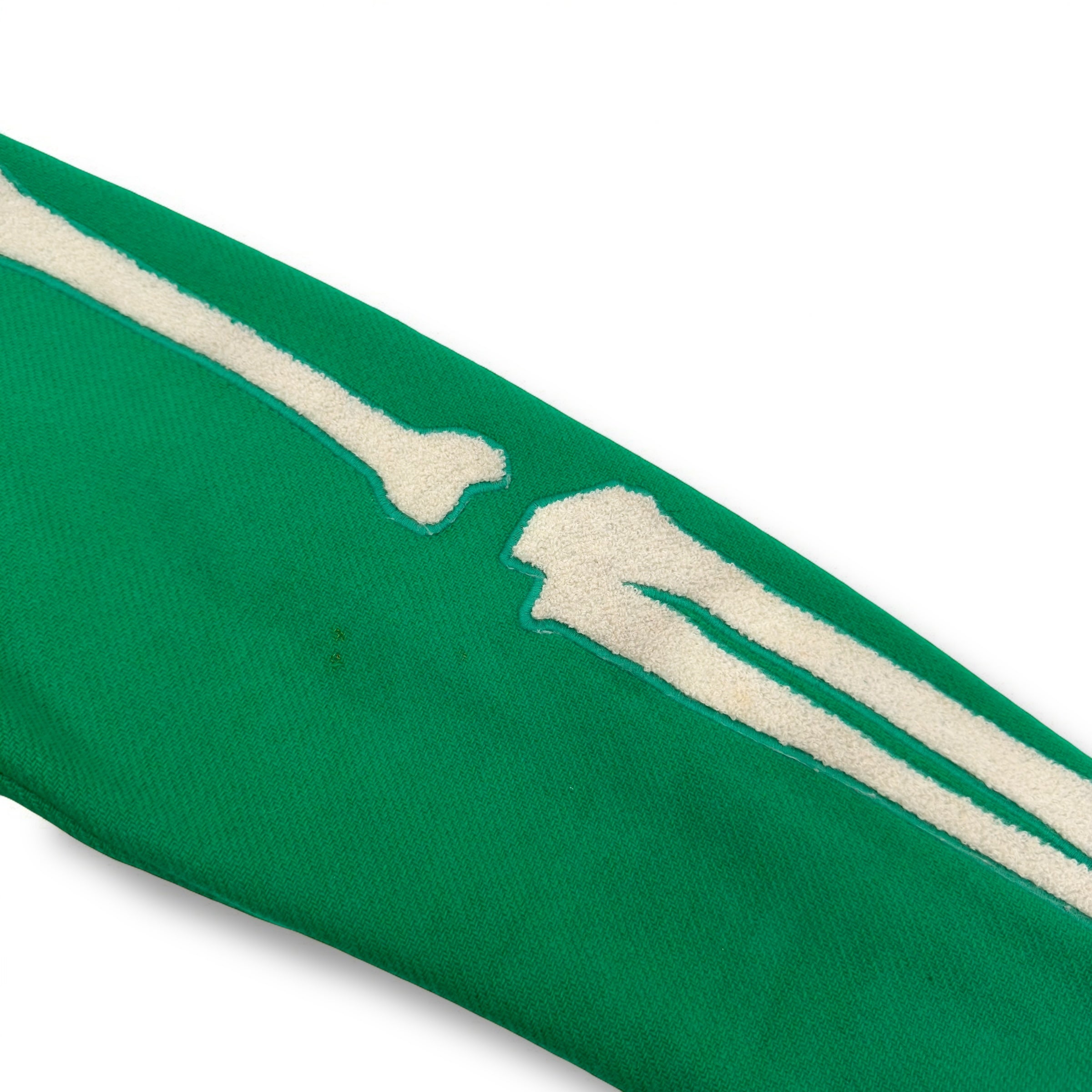 AMIRI LOGO-EMBOIDERED APPLIQUÉD BONE WOOL JACKET GREEN / WHITE 50 / L