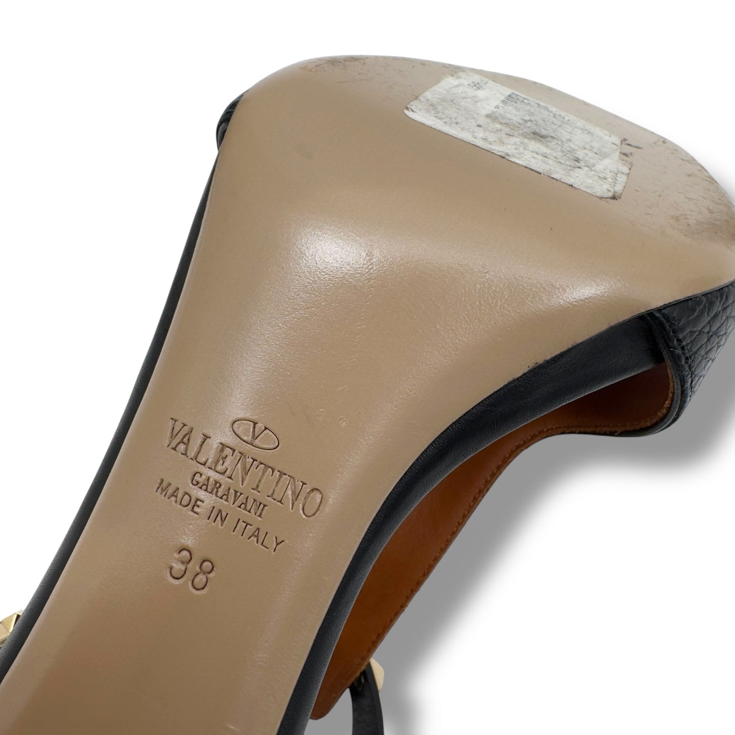 VALENTINO ROCKSTUD ANKLE STRAP LEATHER HEELS 100 BLACK / GOLD EU38 / UK5