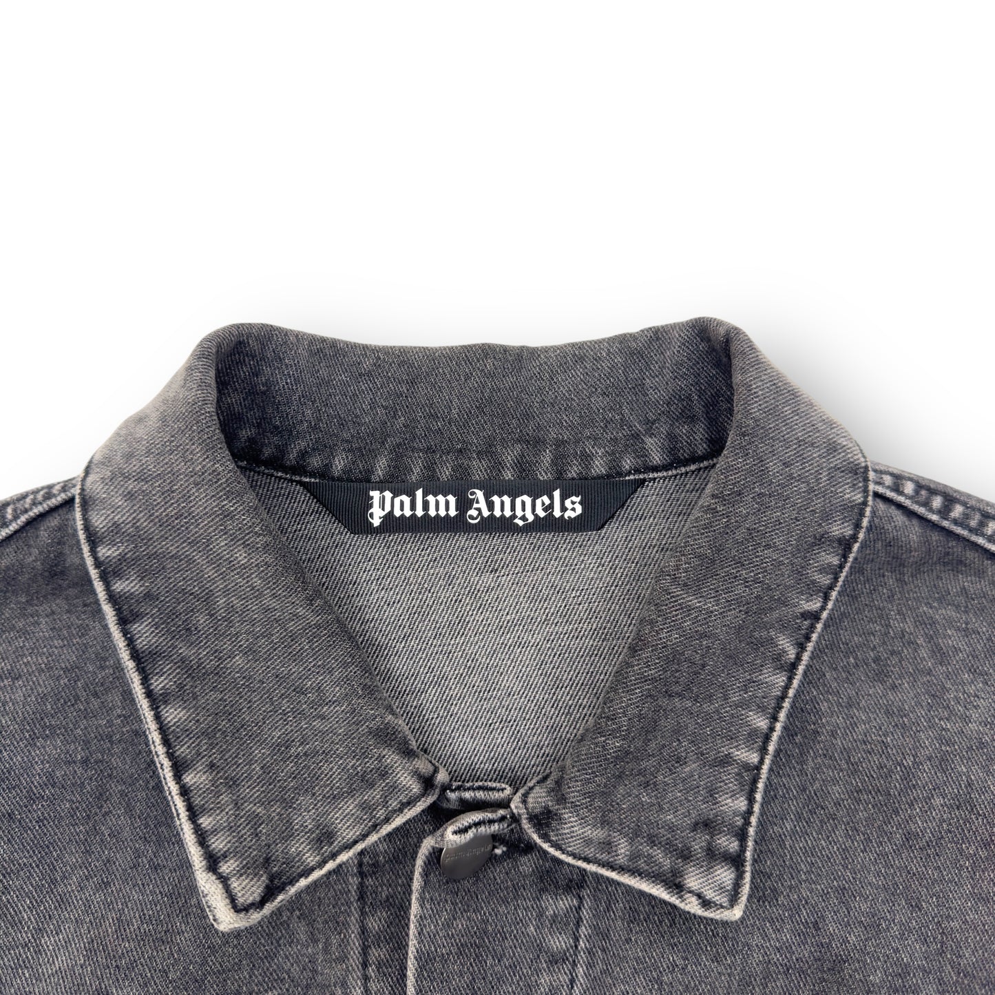 PALM ANGELS LOGO PRINT OVERSIZED DENIM JACKET GREY / WHITE M