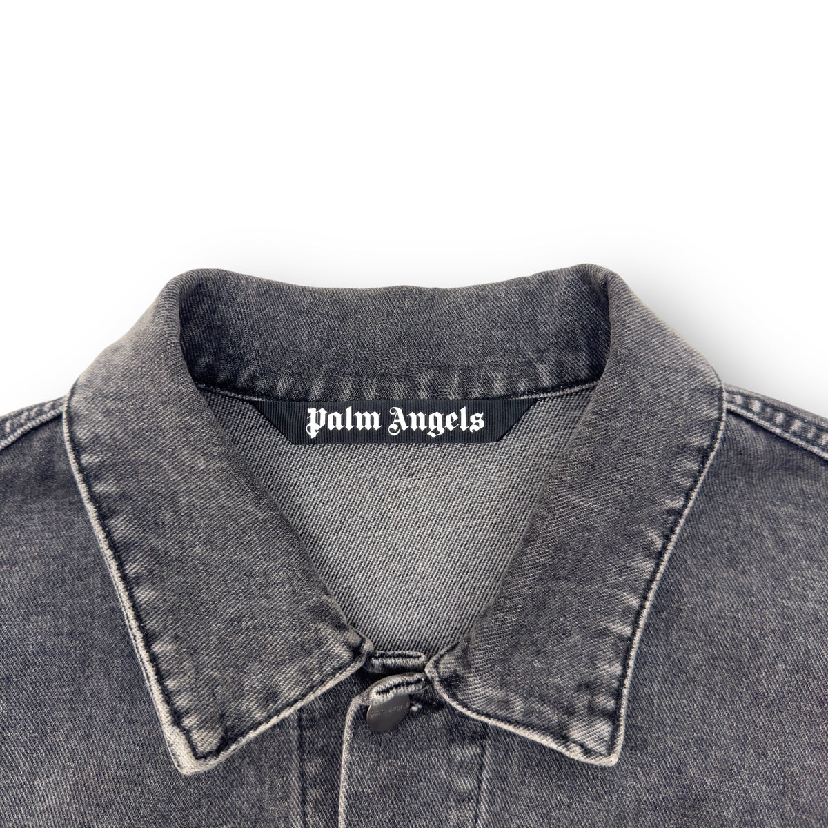 PALM ANGELS LOGO PRINT OVERSIZED DENIM JACKET GREY / WHITE M
