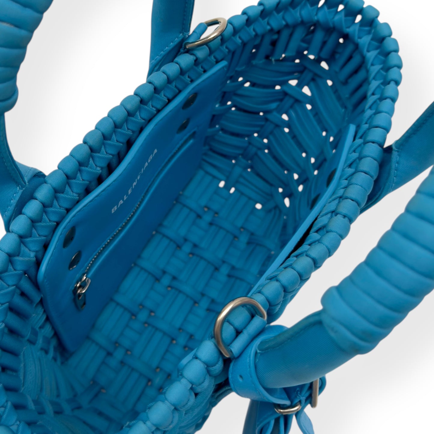 BALENCIAGA BISTRO RECYCLED NYLON BASKET BAG BLUE XXS