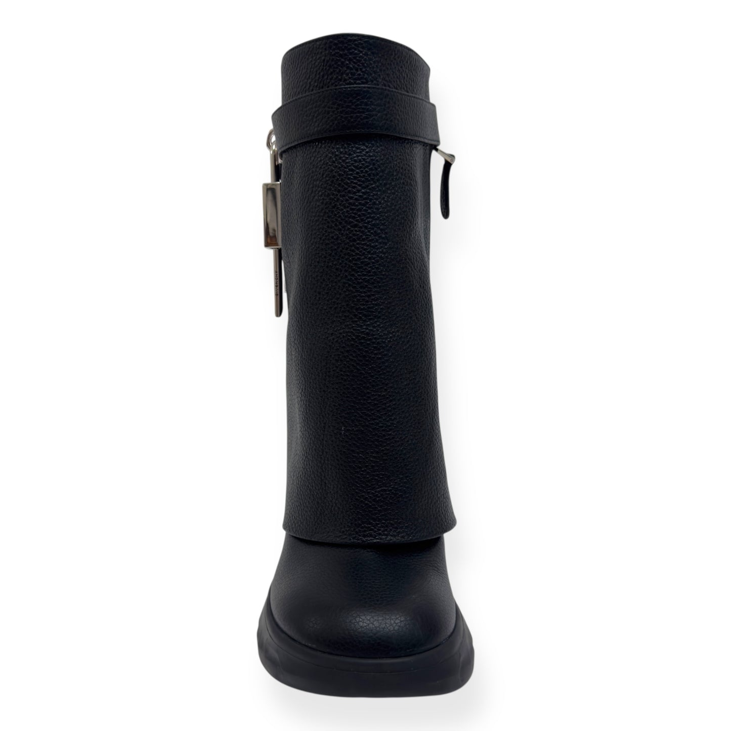 GIVENCHY SHARK LOCK LEATHER HEELED BIKER BOOTS BLACK / SILVER 38 / UK5