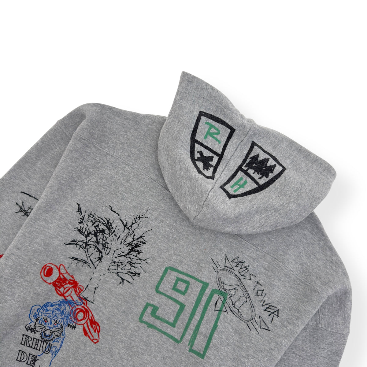 RHUDE DOODLE POPOVER HOODIE GREY L