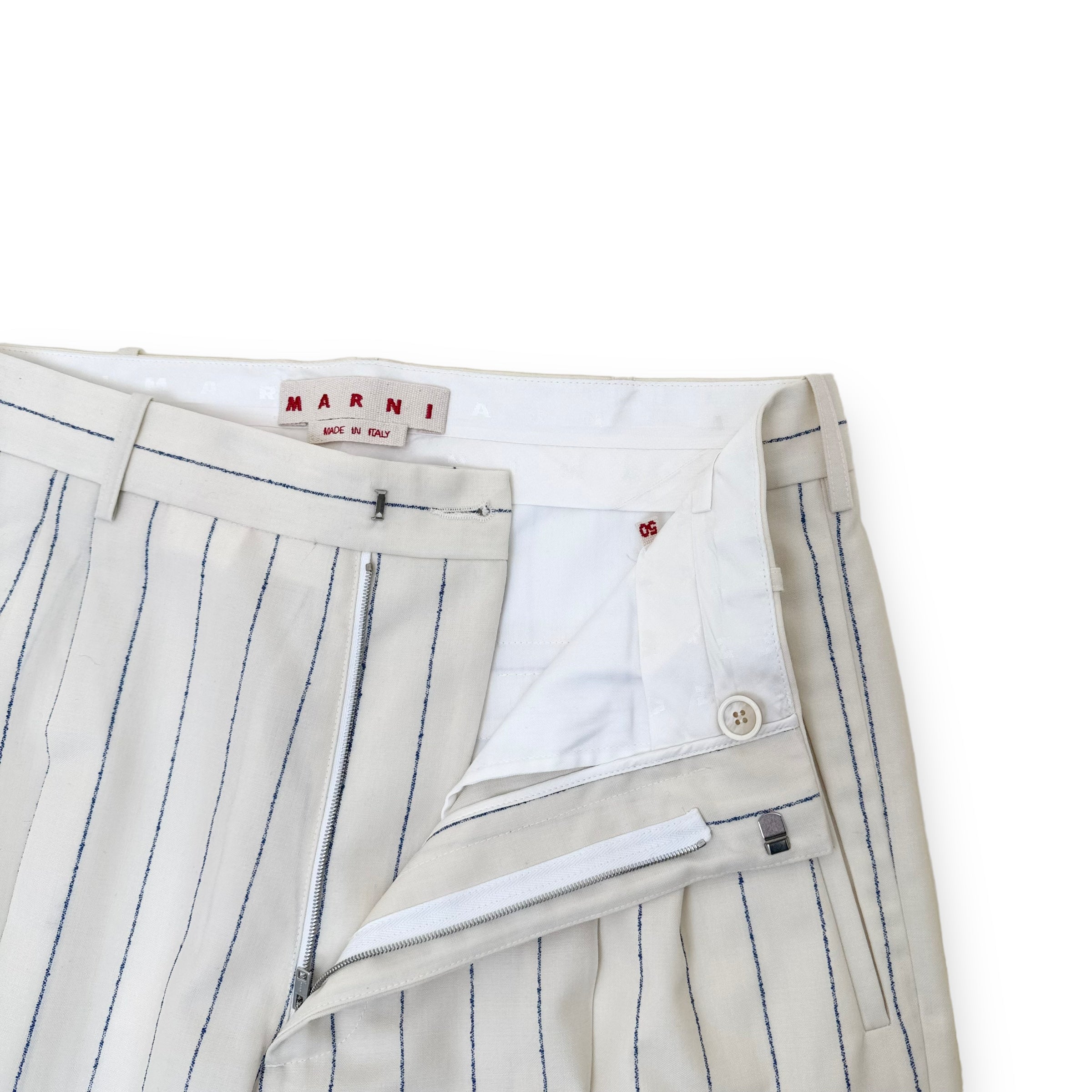 MARNI PINSTRIPE TAILORED TROUSERS NATURAL / BLUE L