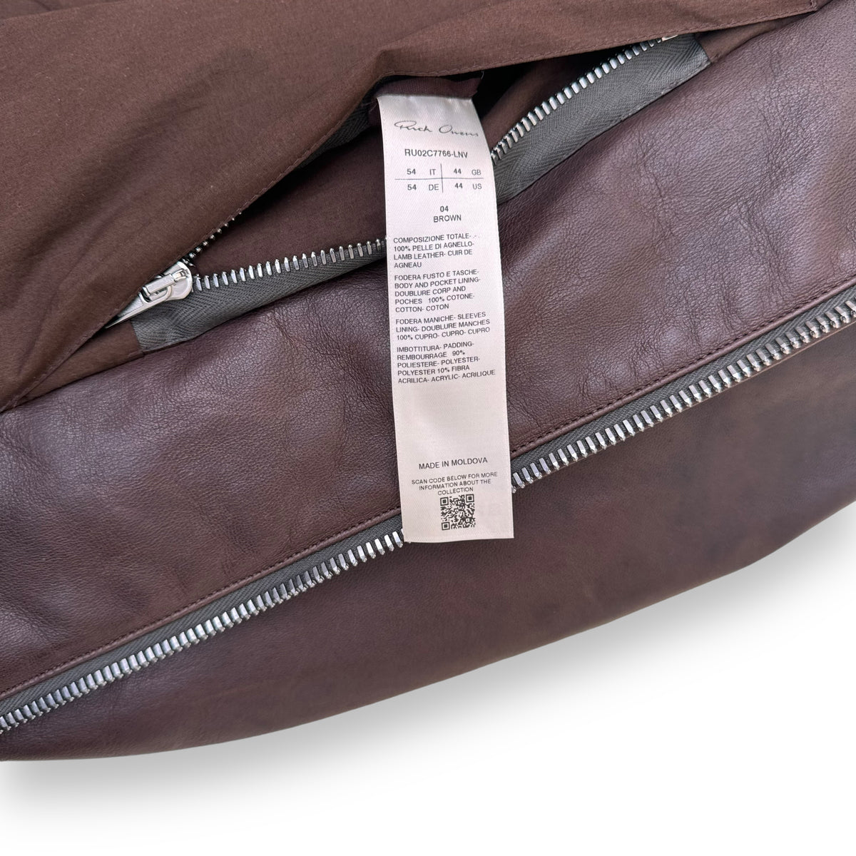 RICK OWENS FW23 BRAD LEATHER JACKET BROWN XXL