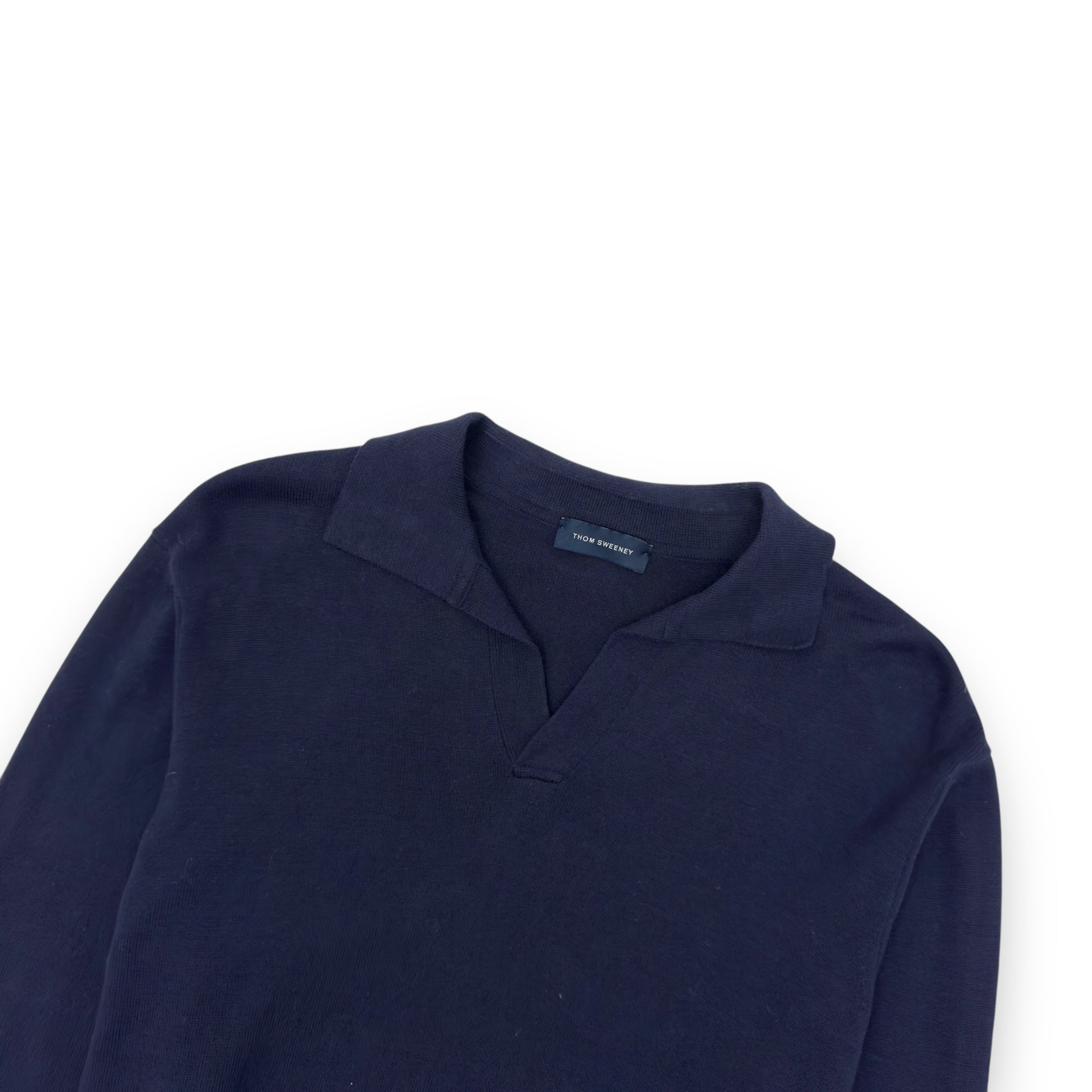 THOM SWEENEY COTTON LONG SLEEVE SKIPPER POLO SHIRT NAVY L