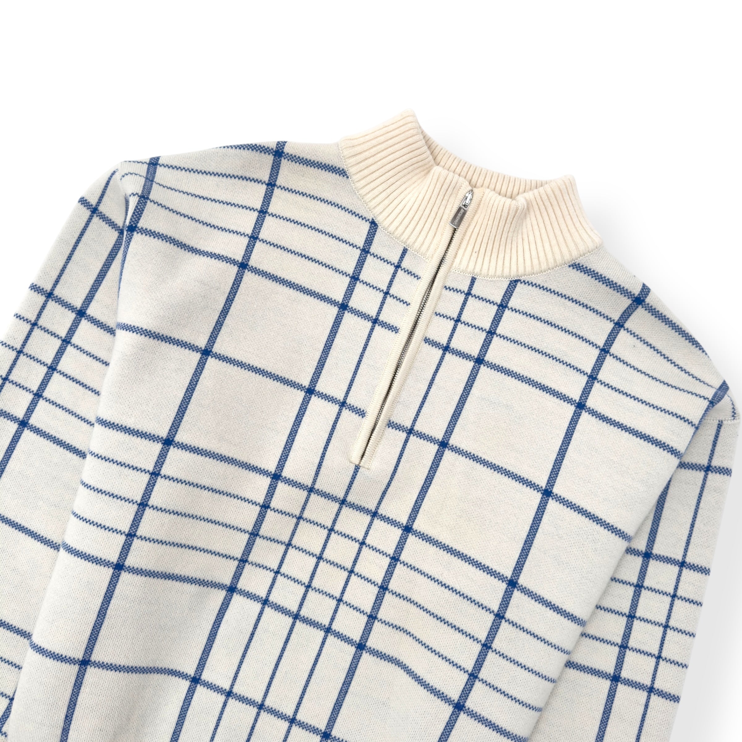 JACQUEMUS LA MAILLE CARRO PLAID-PATTERNED SWEATER WHITE / BLUE L