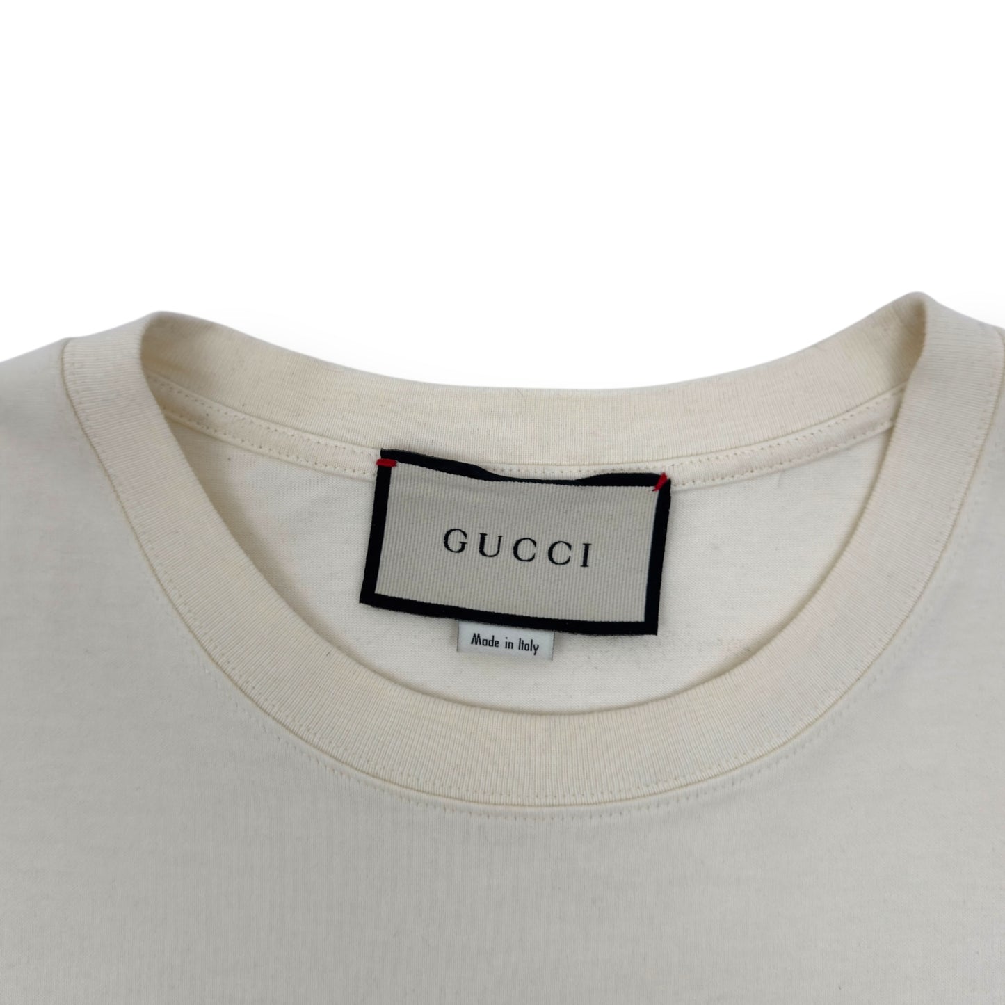 GUCCI LAMB PRINT COTTON T-SHIRT CREAM / RED L