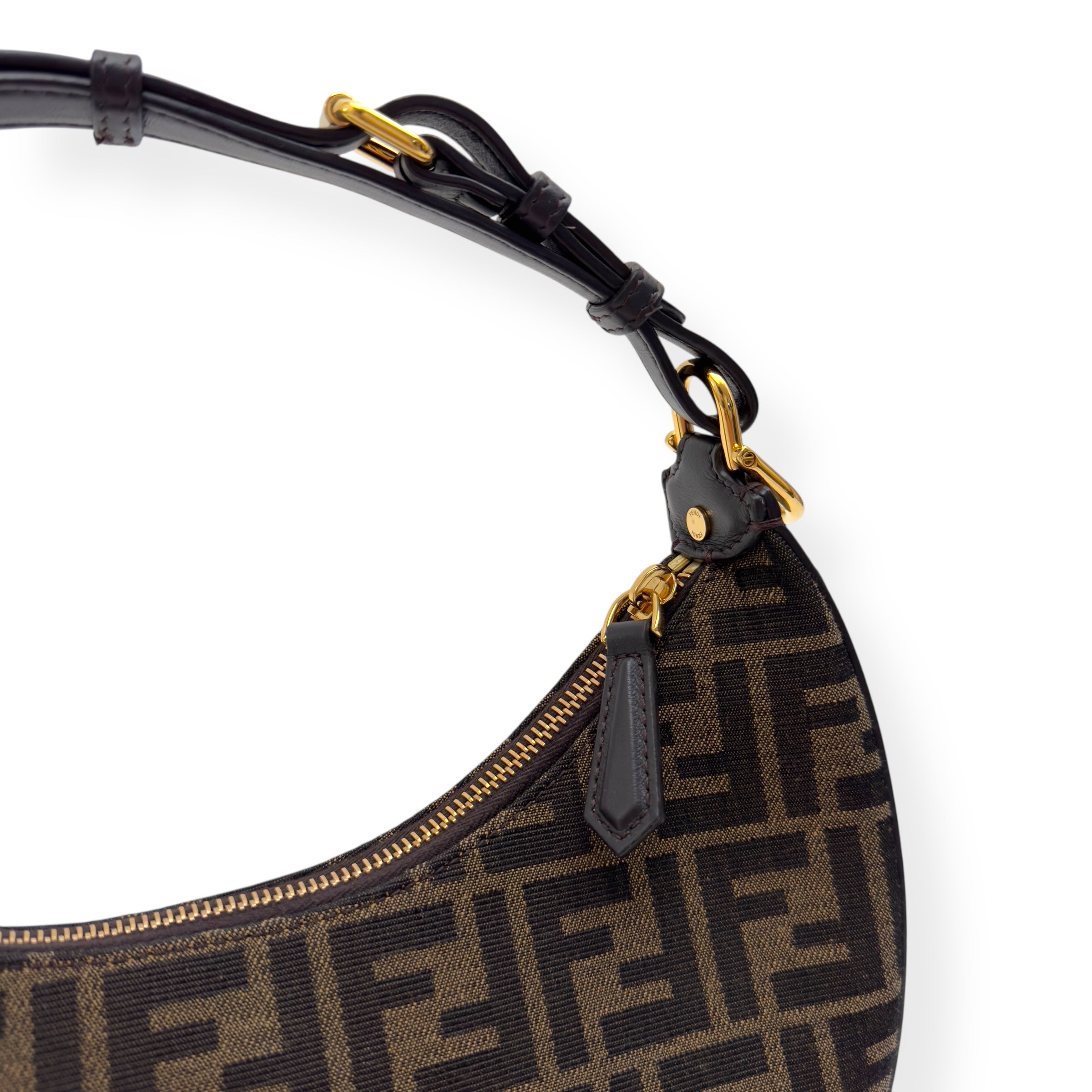 FENDI FENDIGRAPHY FF JACQUARD FABRIC BAG BLACK / BROWN S