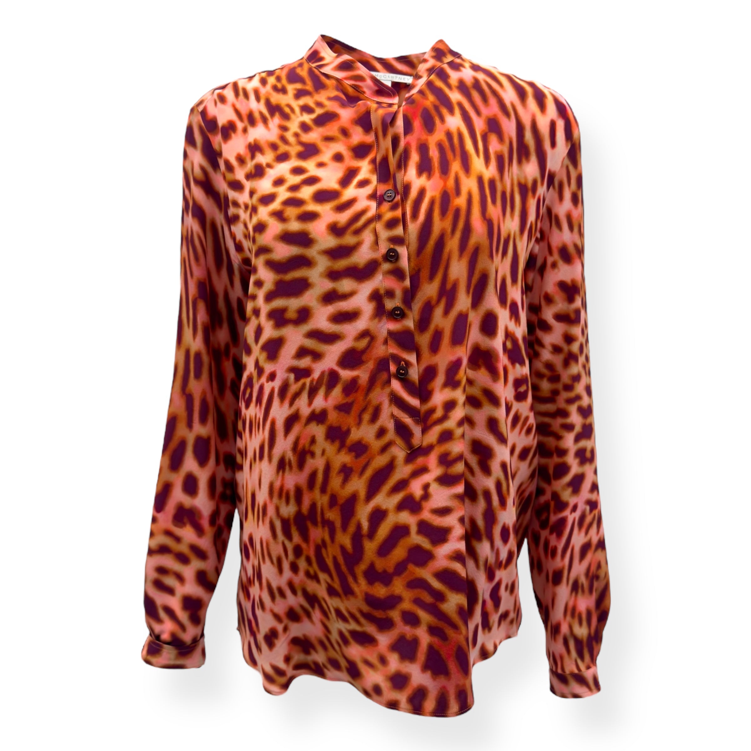 STELLA MCCARTNEY MULTICOLOUR PRINT SILK BUTTONED SHIRT BLOUSE ORANGE 46 / UK14