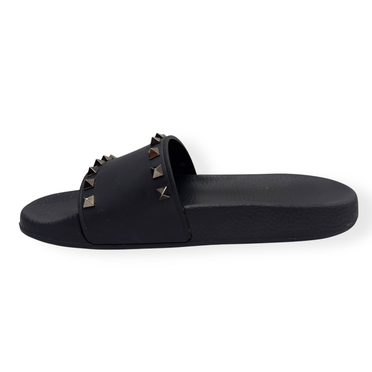 VALENTINO GARAVANI ROCKSTUD RUBBER SLIDES BLACK / SILVER 38 / UK5