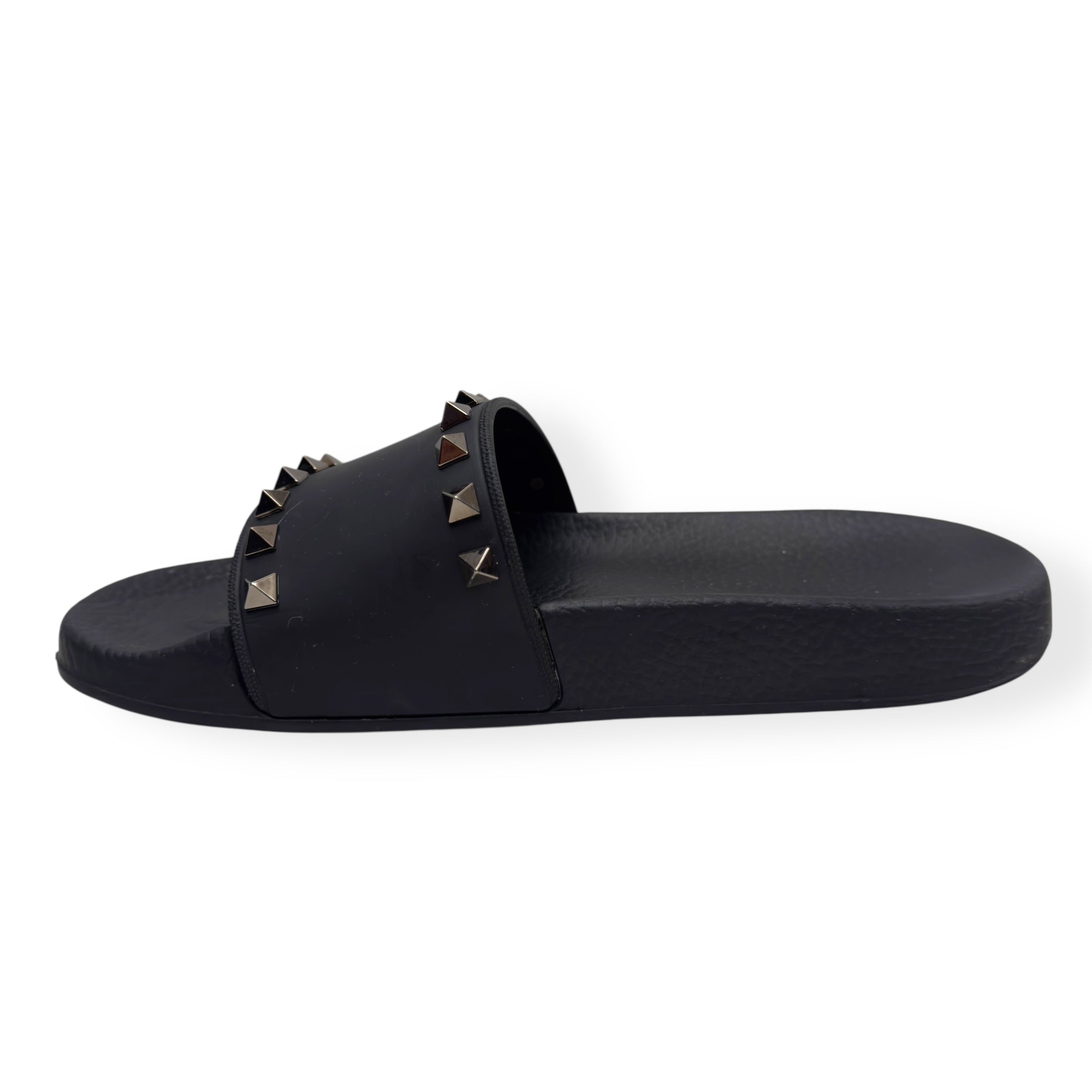 VALENTINO GARAVANI ROCKSTUD RUBBER SLIDES BLACK / SILVER 38 / UK5