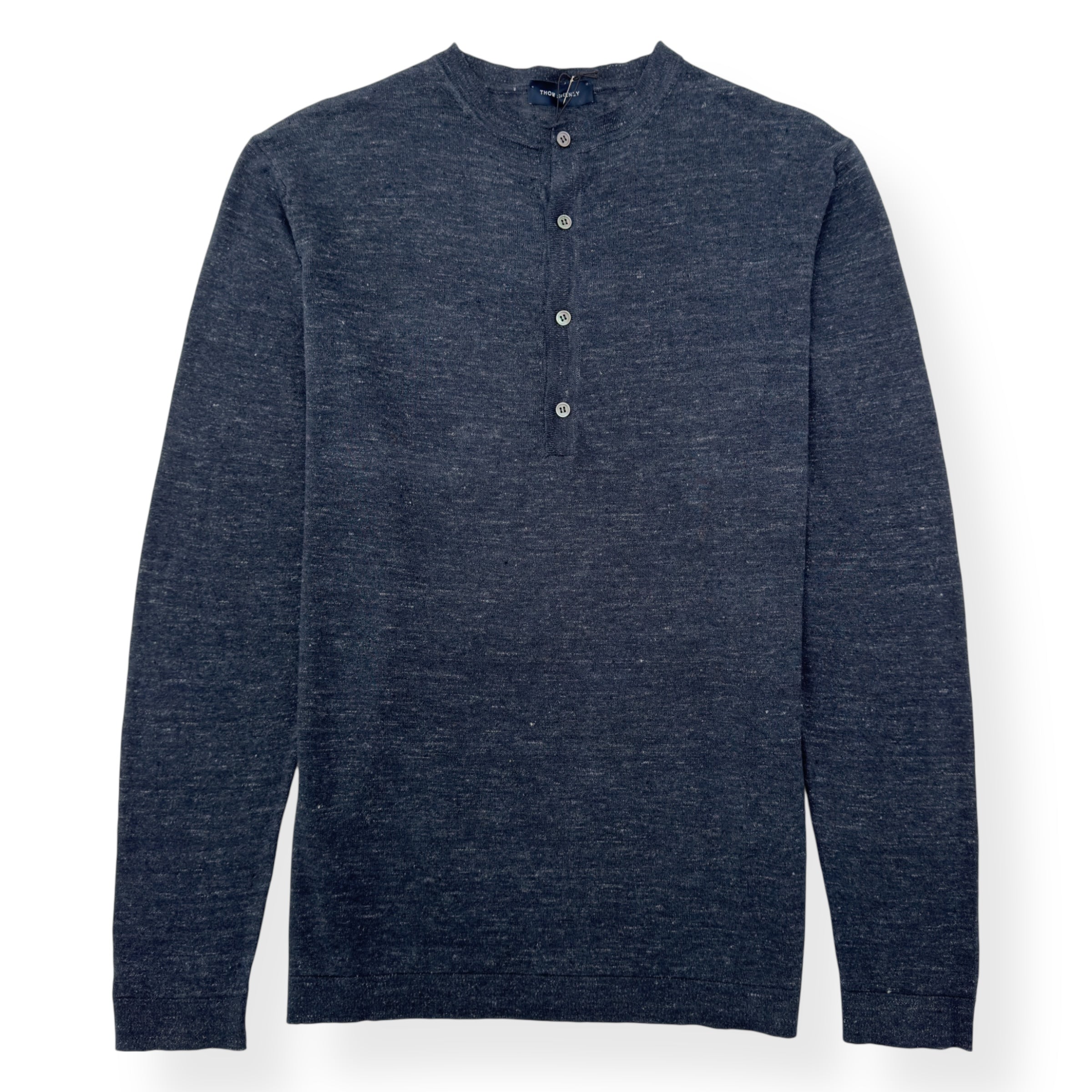 THOM SWEENEY SS23 LONG SLEEVE LINEN HENLEY TOP NAVY L