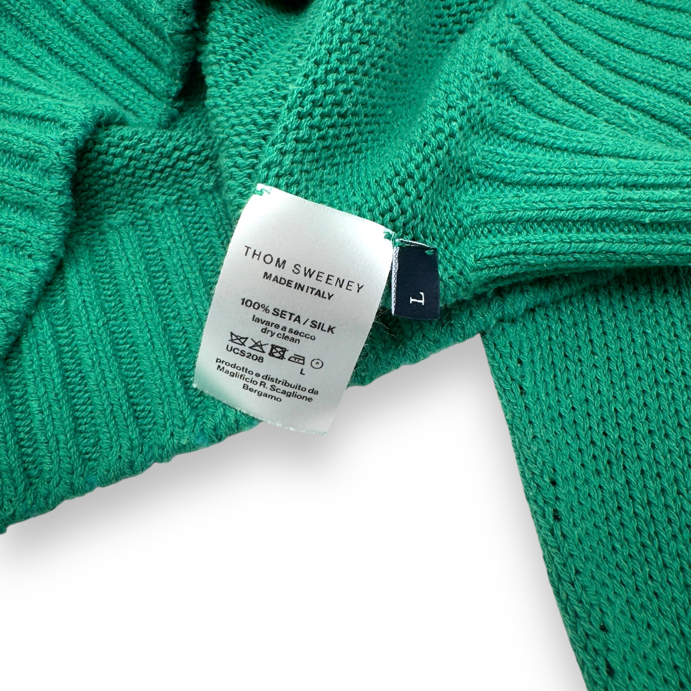 THOM SWEENEY SS24 WIDE GAUGE CREW NECK BOURETTE SILK SWEATER GREEN L