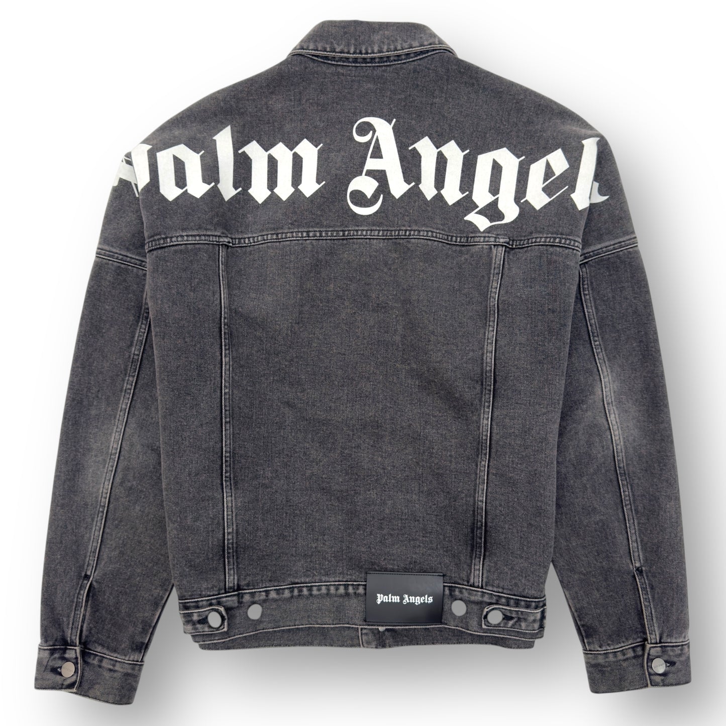 PALM ANGELS LOGO PRINT OVERSIZED DENIM JACKET GREY / WHITE M