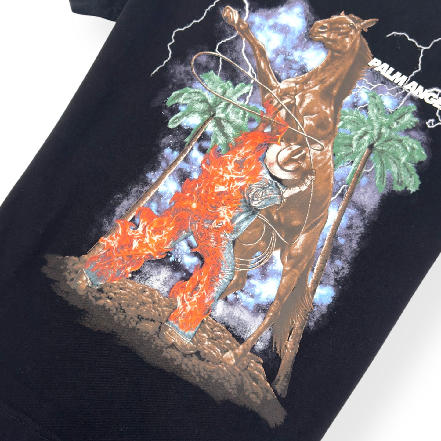 PALM ANGELS BURNING COWBOY COTTON T-SHIRT BLACK S