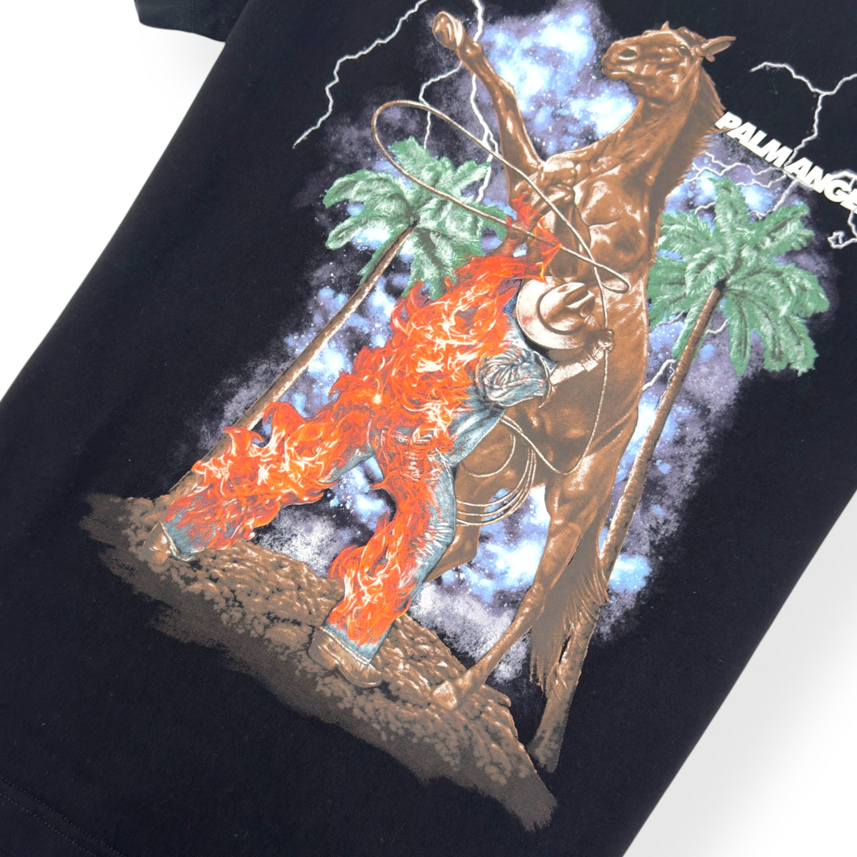 PALM ANGELS BURNING COWBOY COTTON T-SHIRT BLACK S