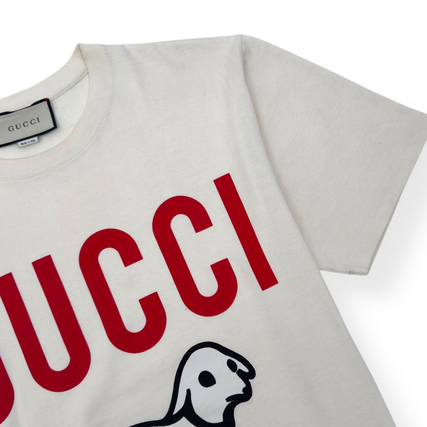 GUCCI LAMB PRINT COTTON T-SHIRT CREAM / RED L
