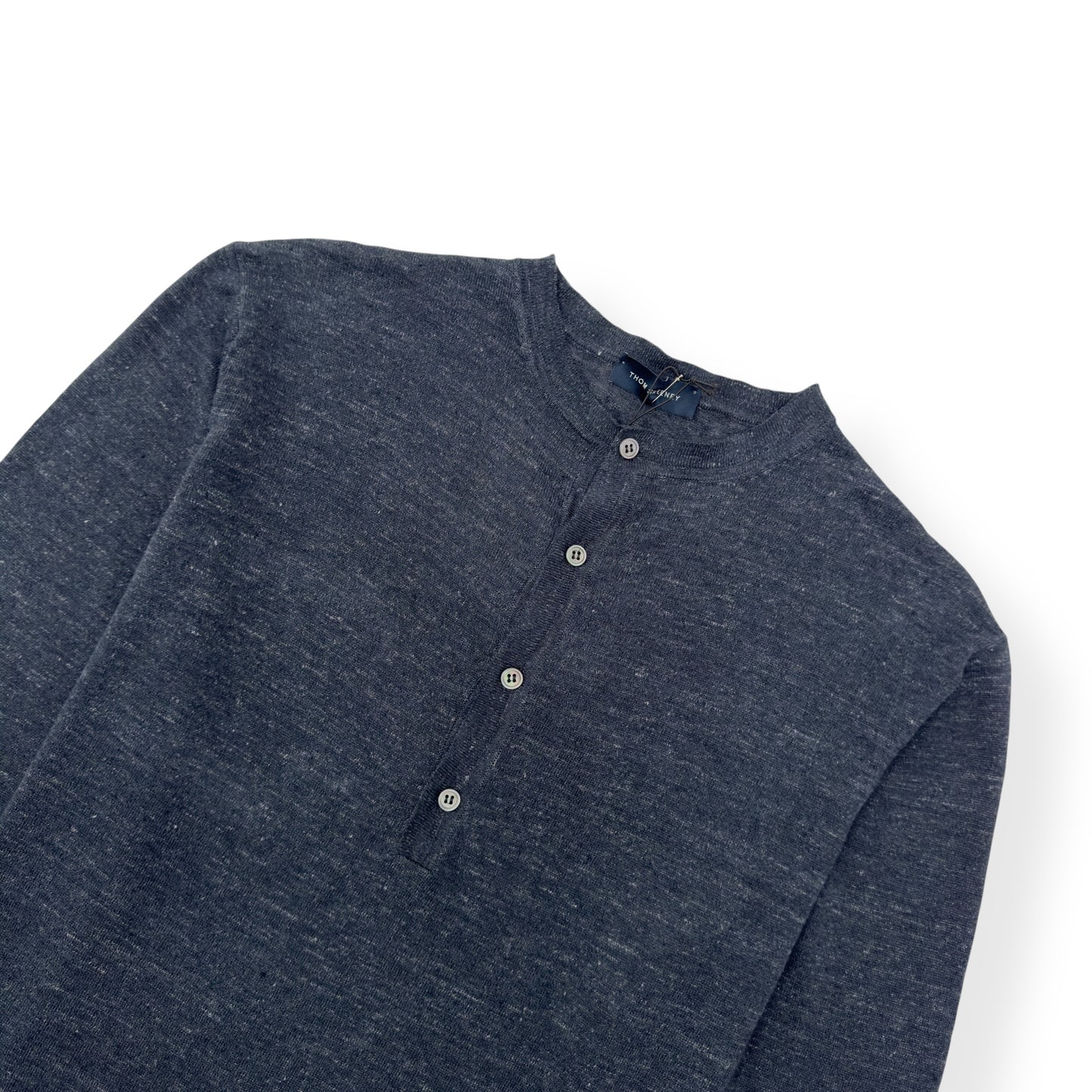 THOM SWEENEY SS23 LONG SLEEVE LINEN HENLEY TOP NAVY L