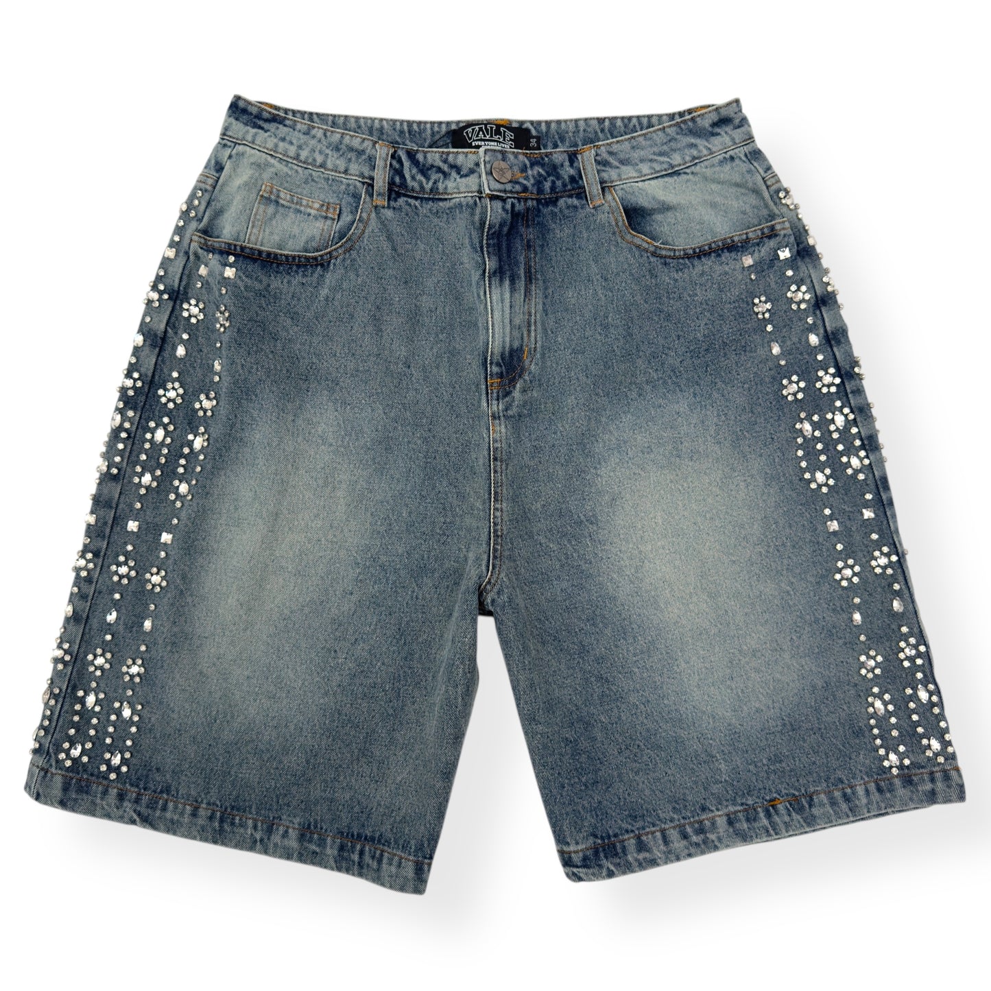 VALE FOREVER CRYSTAL EMBELLISHED SHORTS BLUE W34”