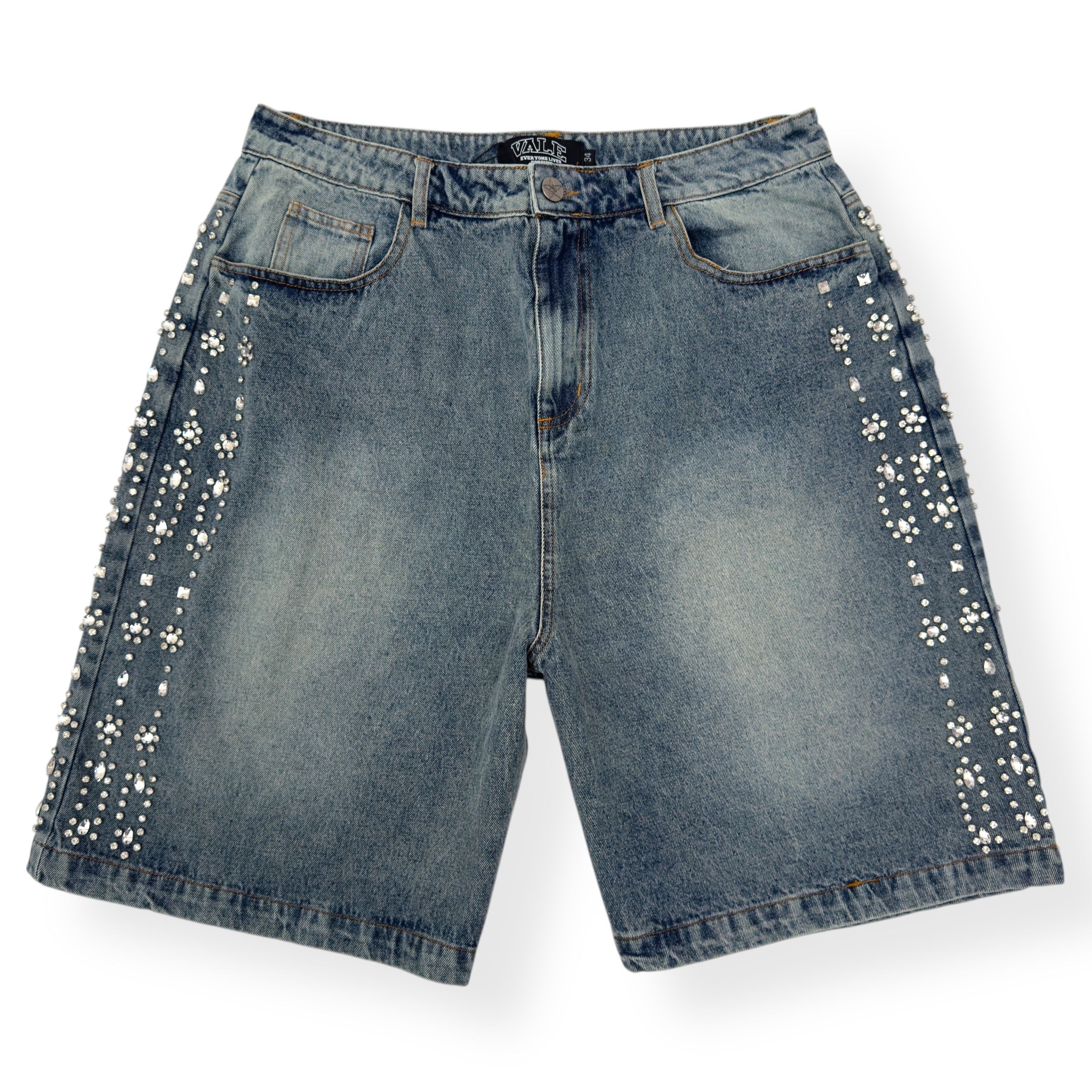 VALE FOREVER CRYSTAL EMBELLISHED SHORTS BLUE W34”