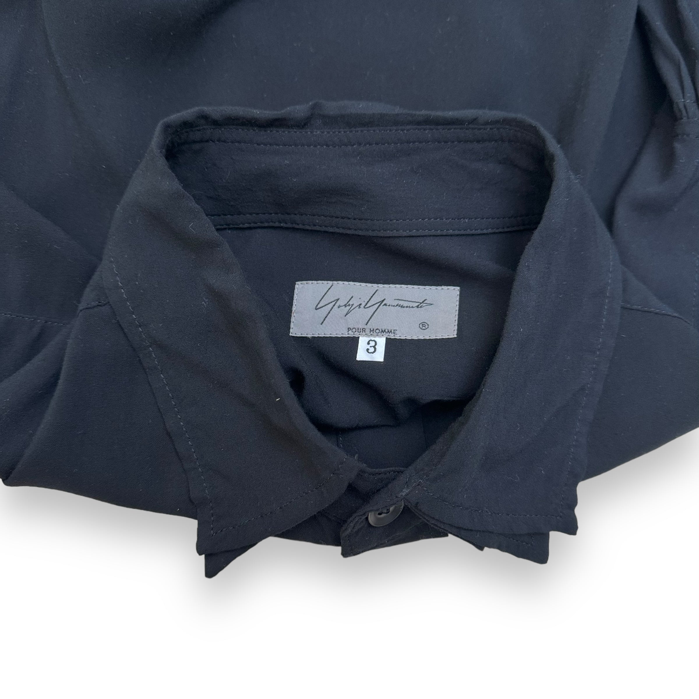 YOHJI YAMAMOTO POUR HOMME DOUBLE COLLAR RAYON SHIRT BLACK L