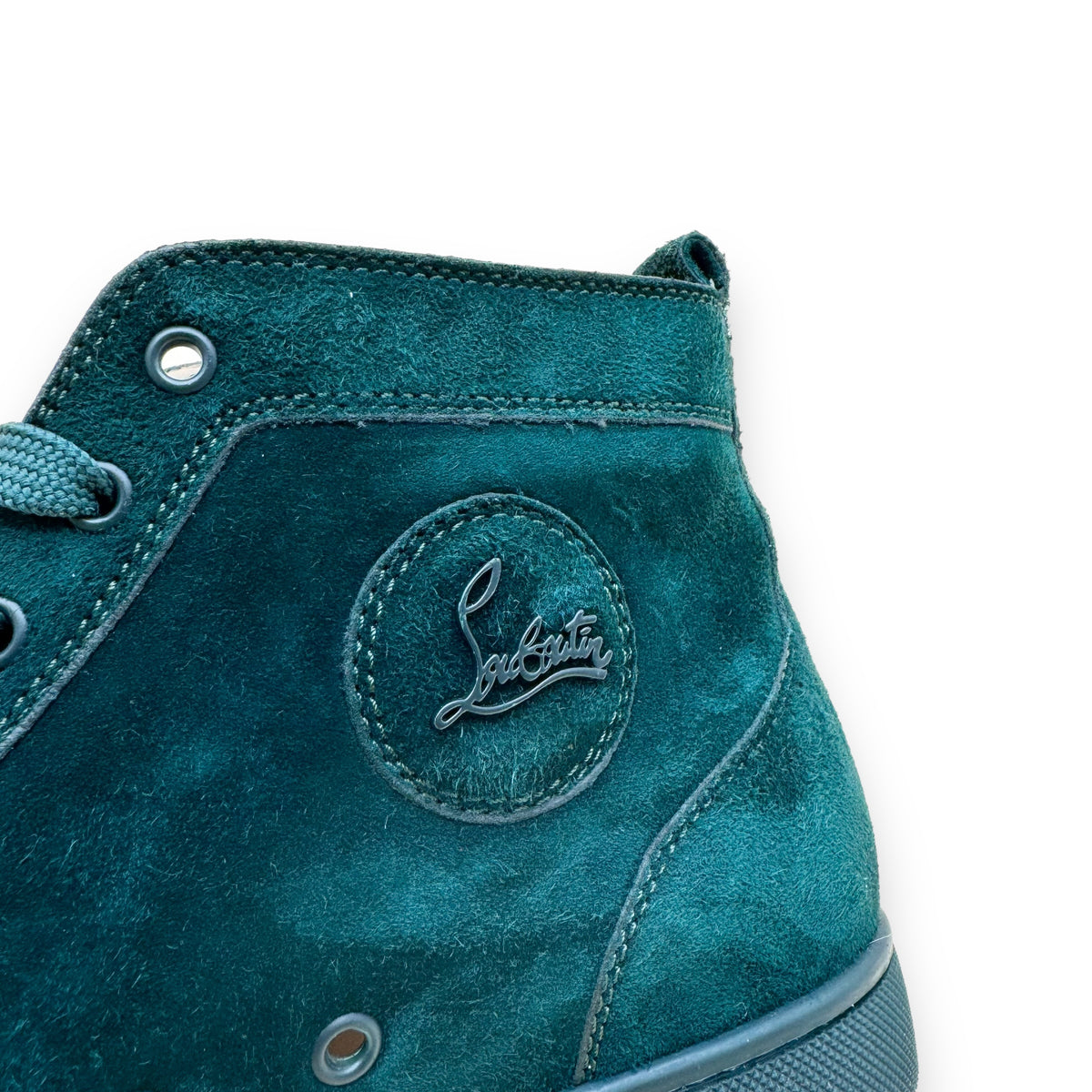 CHRISTIAN LOUBOUTIN LOU DEGRA SUEDE HIGH TOP SNEAKER GREEN UK8