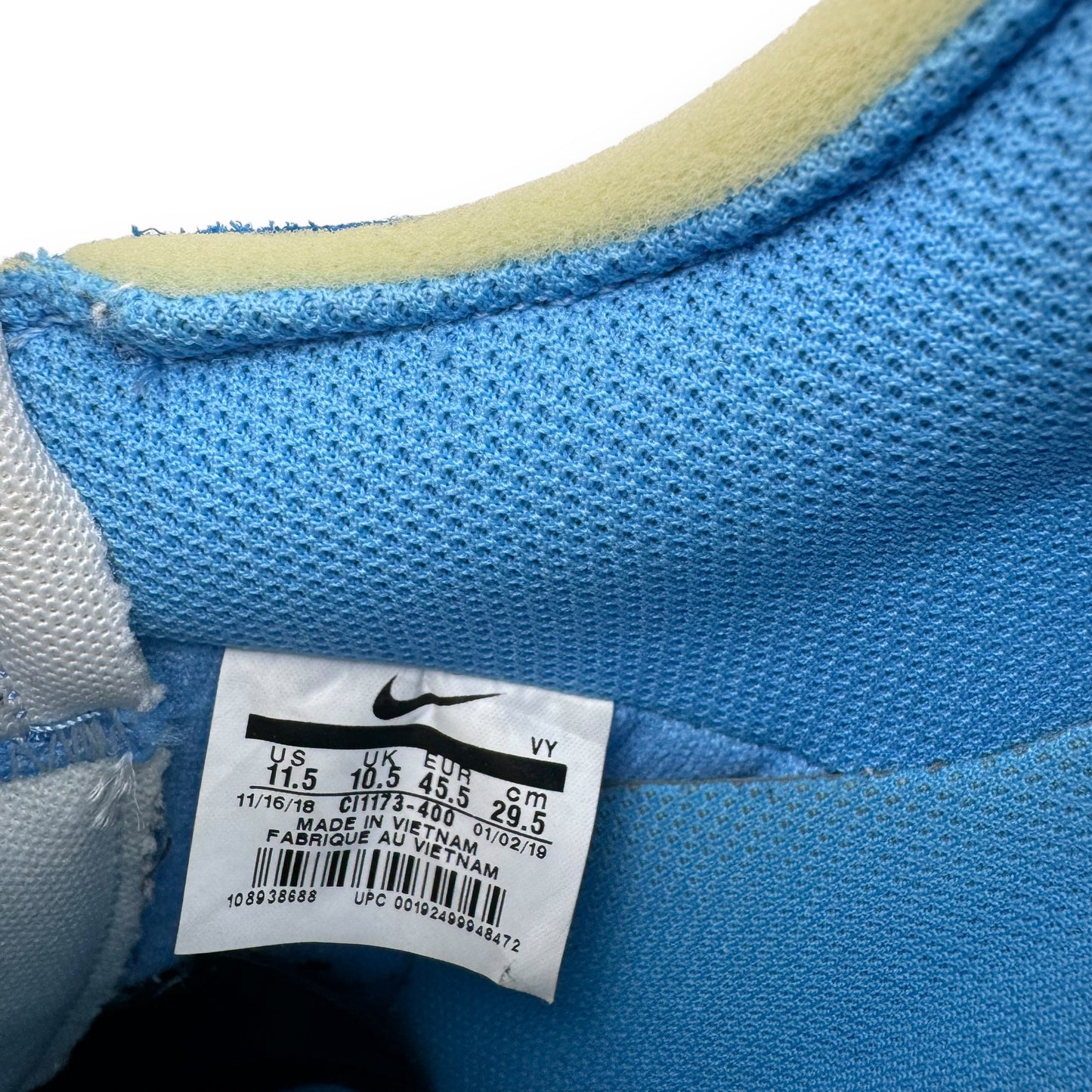 NIKE X OFF-WHITE AIR FORCE 1 MCA UNIVERSITY BLUE SNEAKER UK10.5