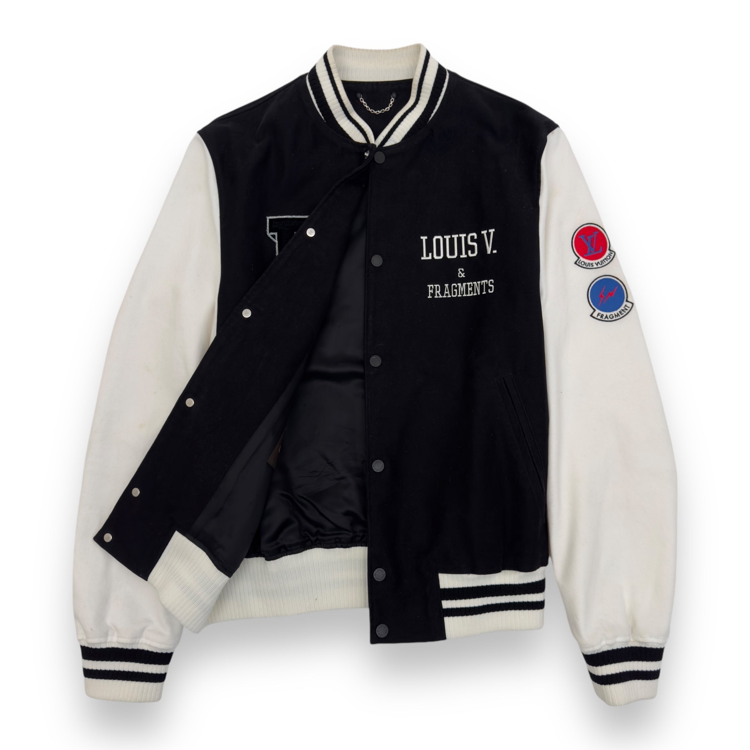 LOUIS VUITTON X FRAGMENT SS17 LV VARSITY JACKET BLACK / WHITE L