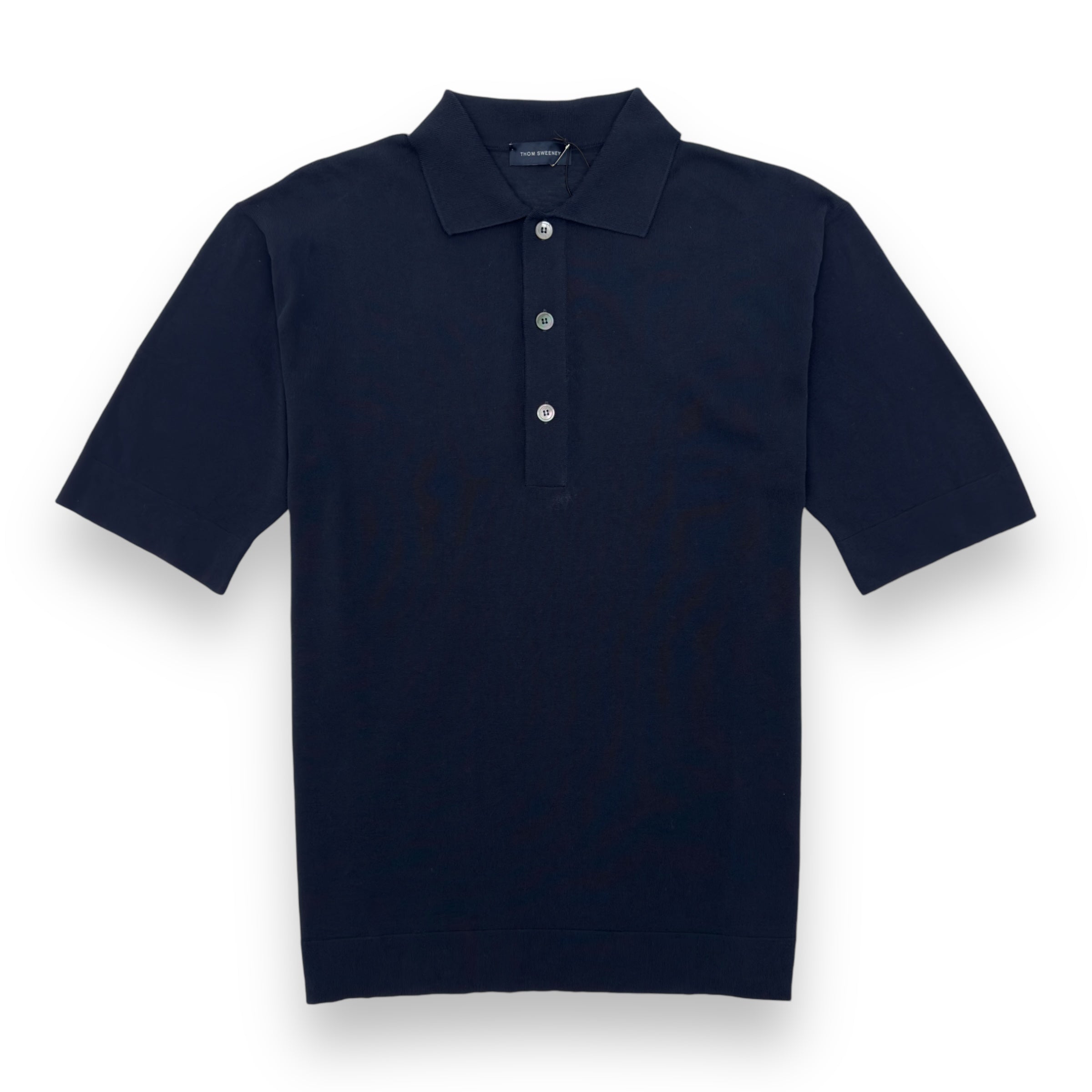 THOM SWEENEY SS23 SHORT SLEEVE COTTON POLO SHIRT NAVY L
