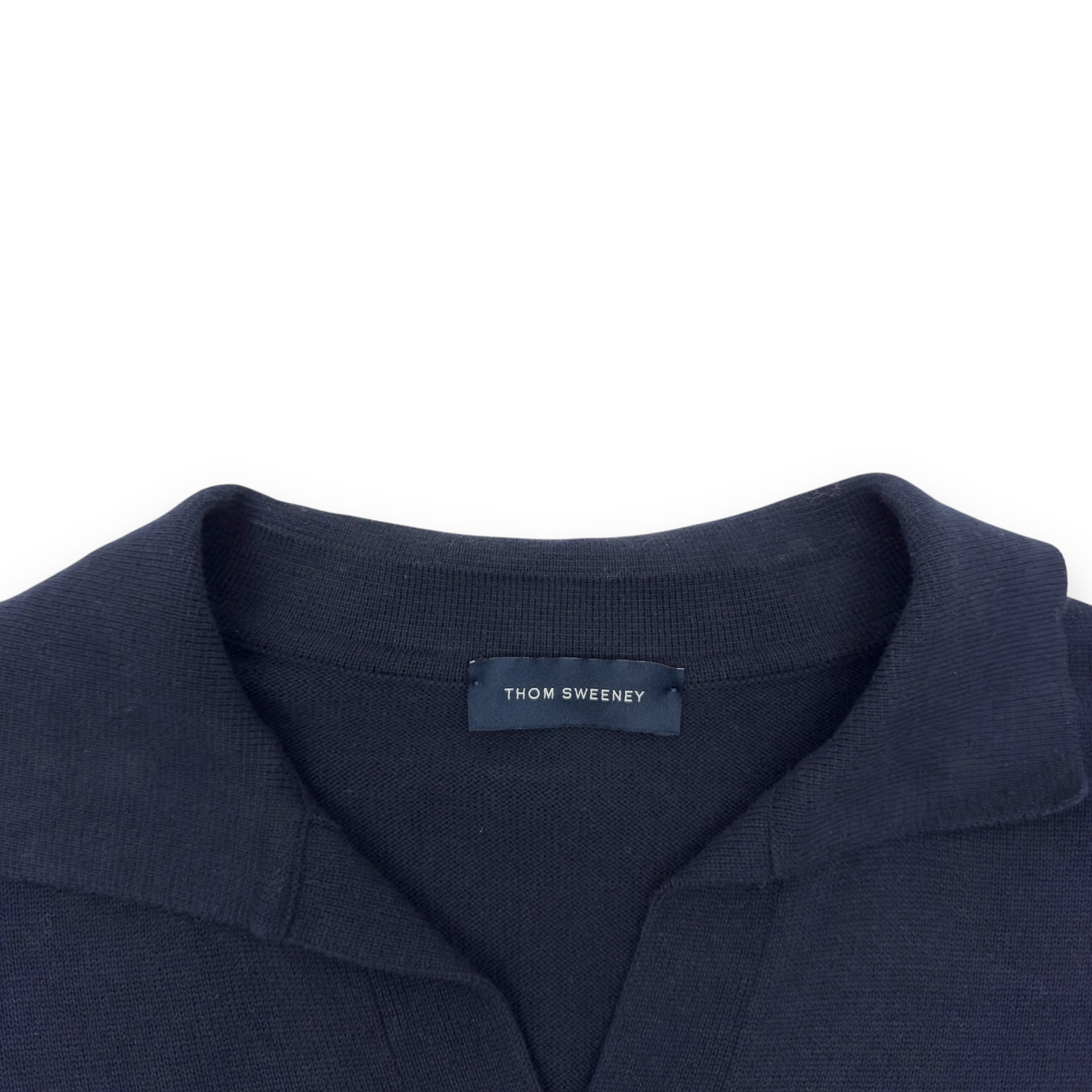 THOM SWEENEY COTTON LONG SLEEVE SKIPPER POLO SHIRT NAVY L