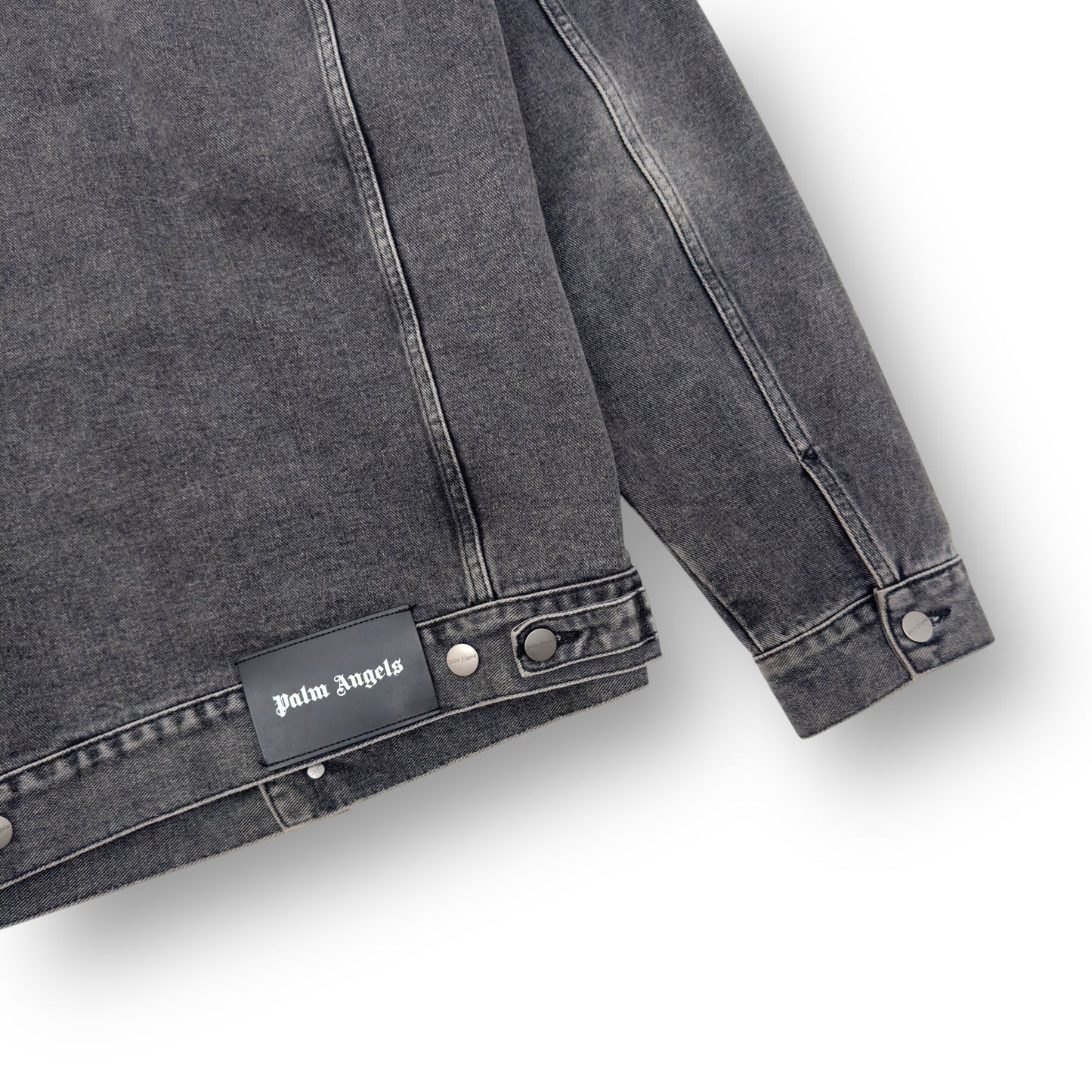 PALM ANGELS LOGO PRINT OVERSIZED DENIM JACKET GREY / WHITE M