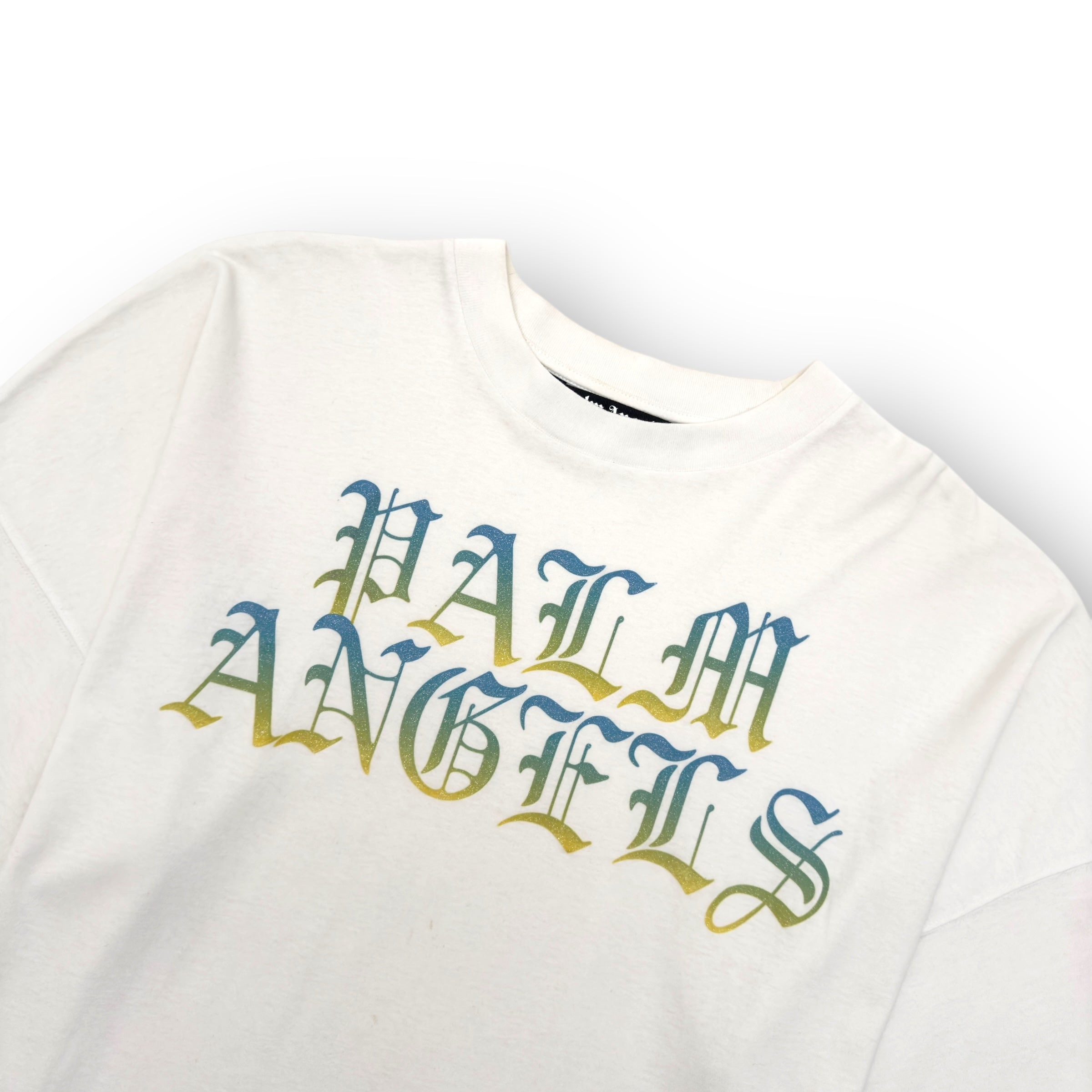 PALM ANGELS OVERSIZED HUE GOTHIC LOGO T-SHIRT WHITE / BLUE L