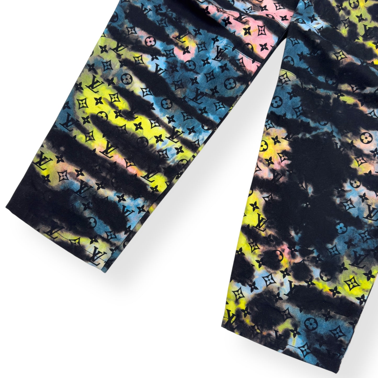 LOUIS VUITTON MONOGRAM TIE-DYE DENIM CARGO TROUSERS MULTICOLOURED W32”