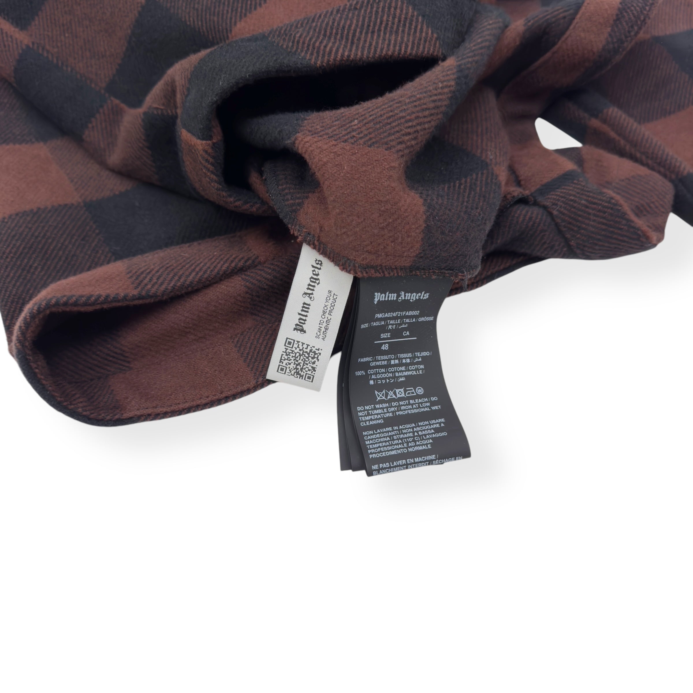 PALM ANGELS OVERSIZED CLASSIC LOGO CHECK OVER SHIRT BLACK / BROWN S