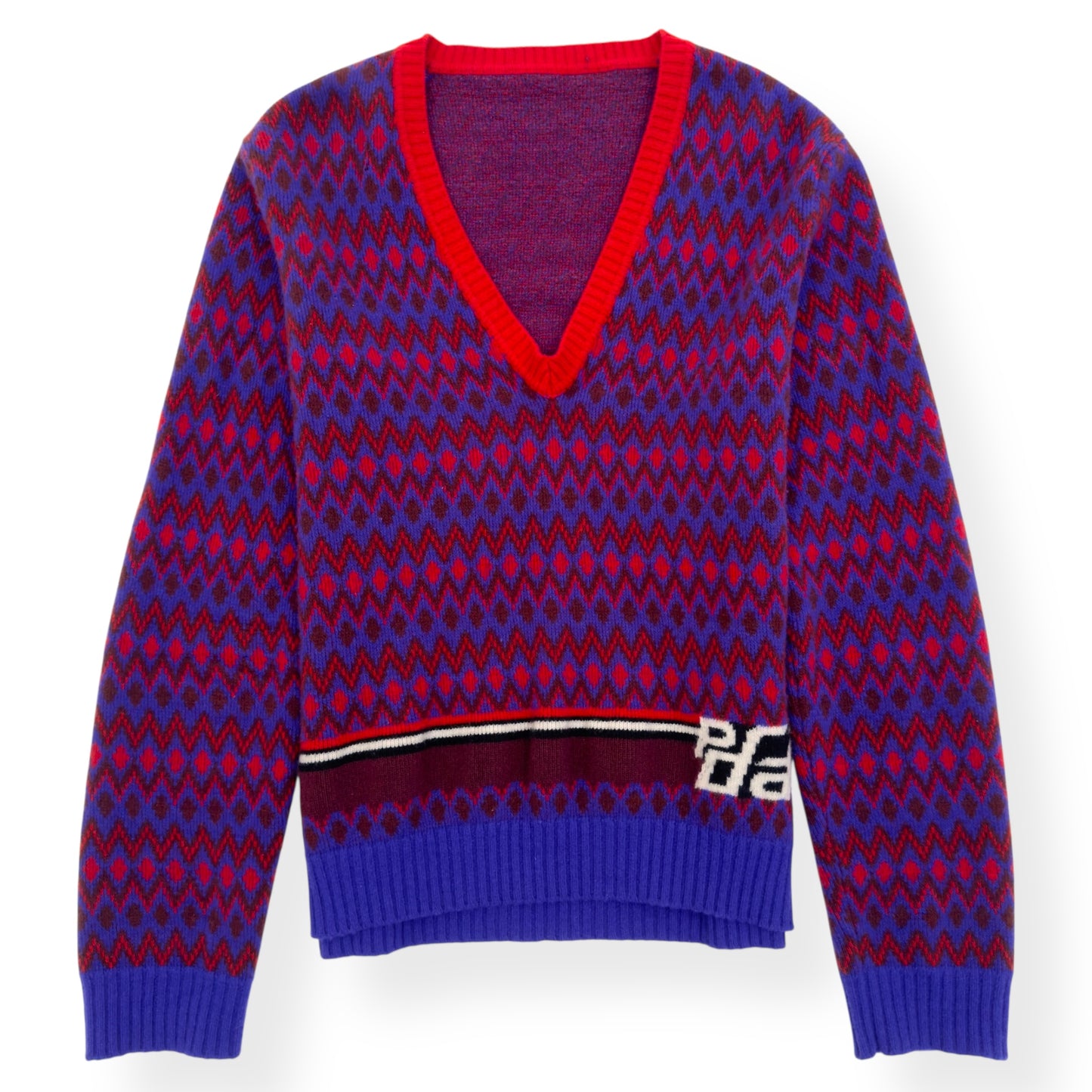 PRADA FW18 WOOL V-NECK SWEATER BURGUNDY / PURPLE 50 / L