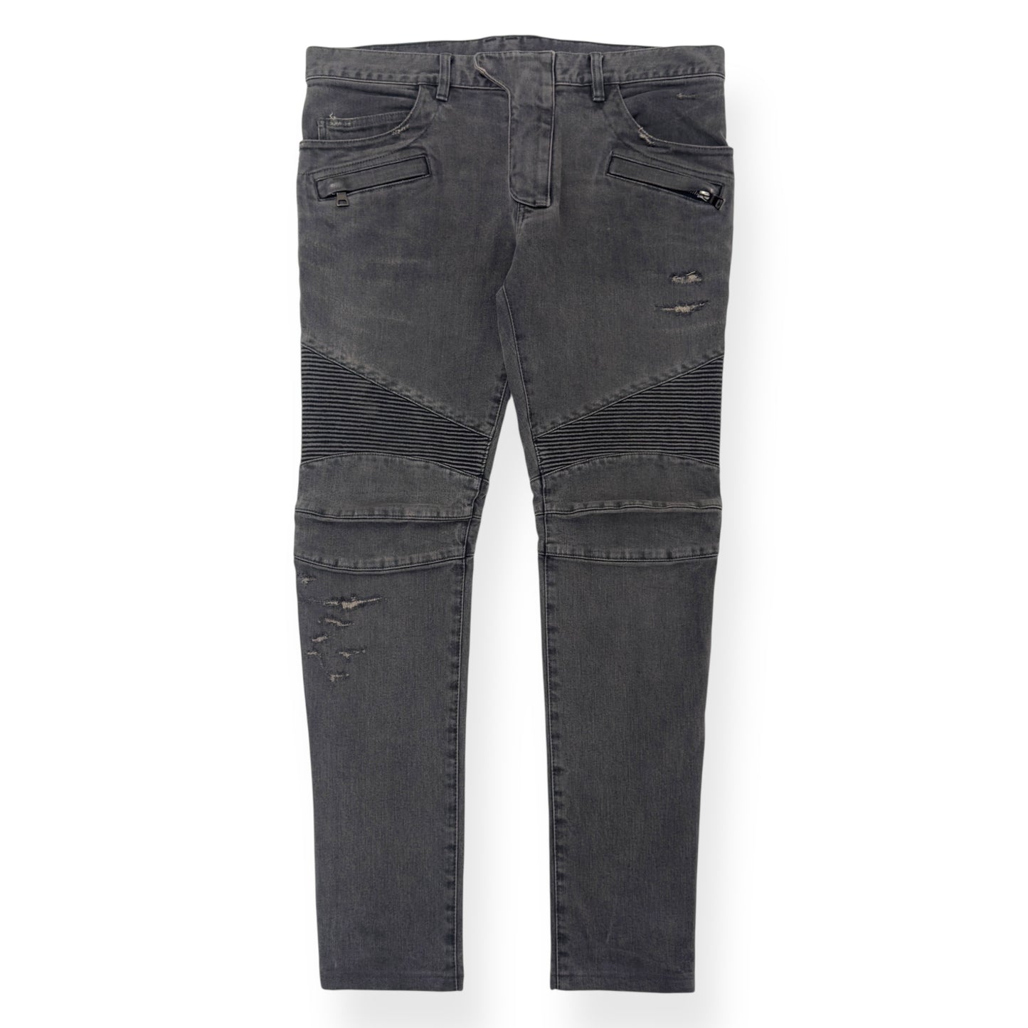 BALMAIN STONE WASH BIKER JEANS GREY W34”