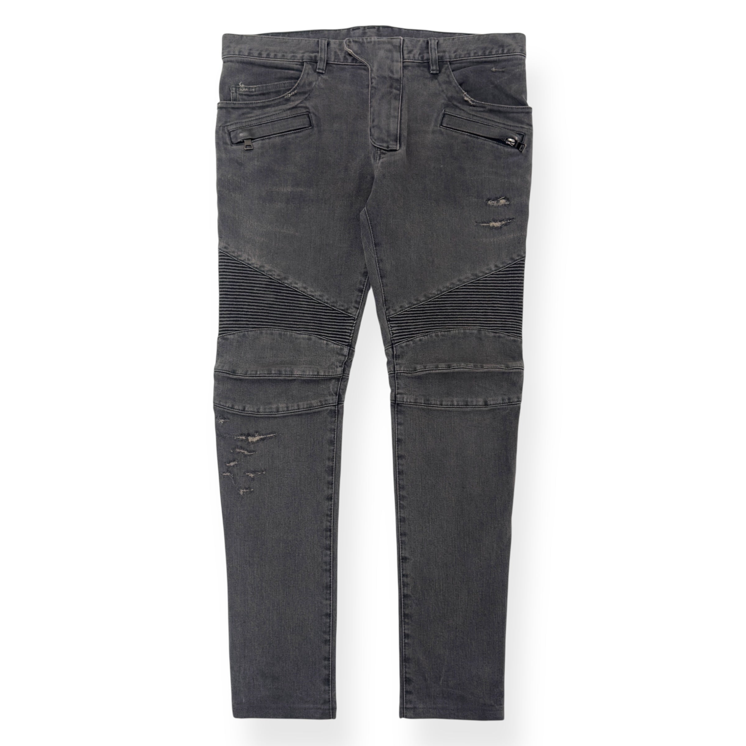 BALMAIN STONE WASH BIKER JEANS GREY W34”