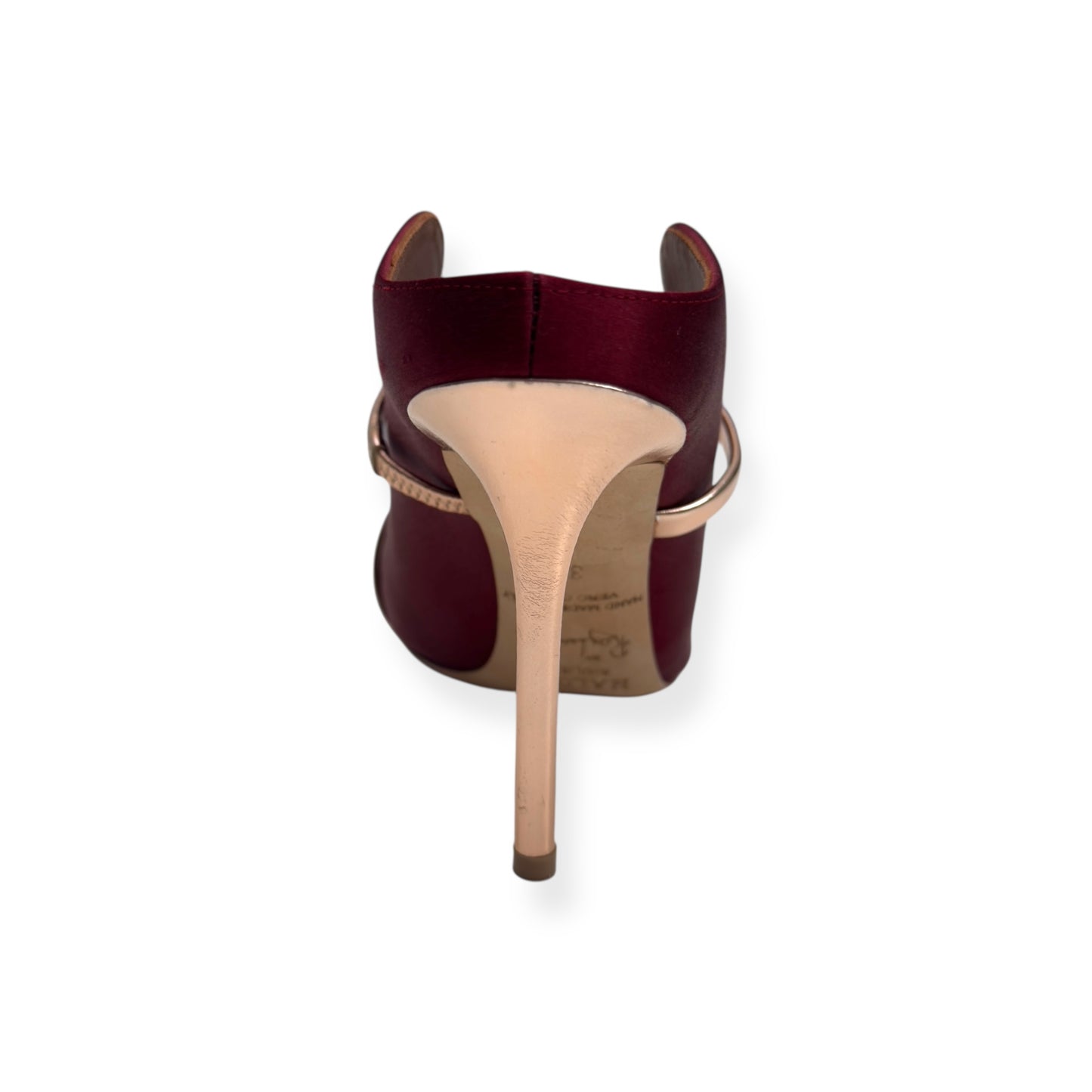 MALONE SOULIERS MAUREEN 100MM STILETTO SATIN / LEATHER MULES WINE / ROSE 36 / UK3