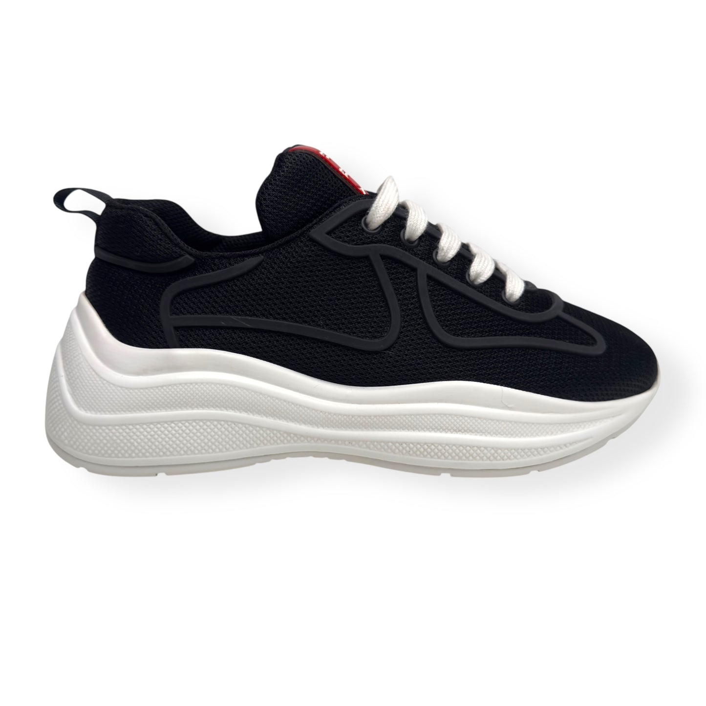 PRADA AMERICAS CUP LOW TOP SNEAKER BLACK / WHITE 37.5 / UK4.5