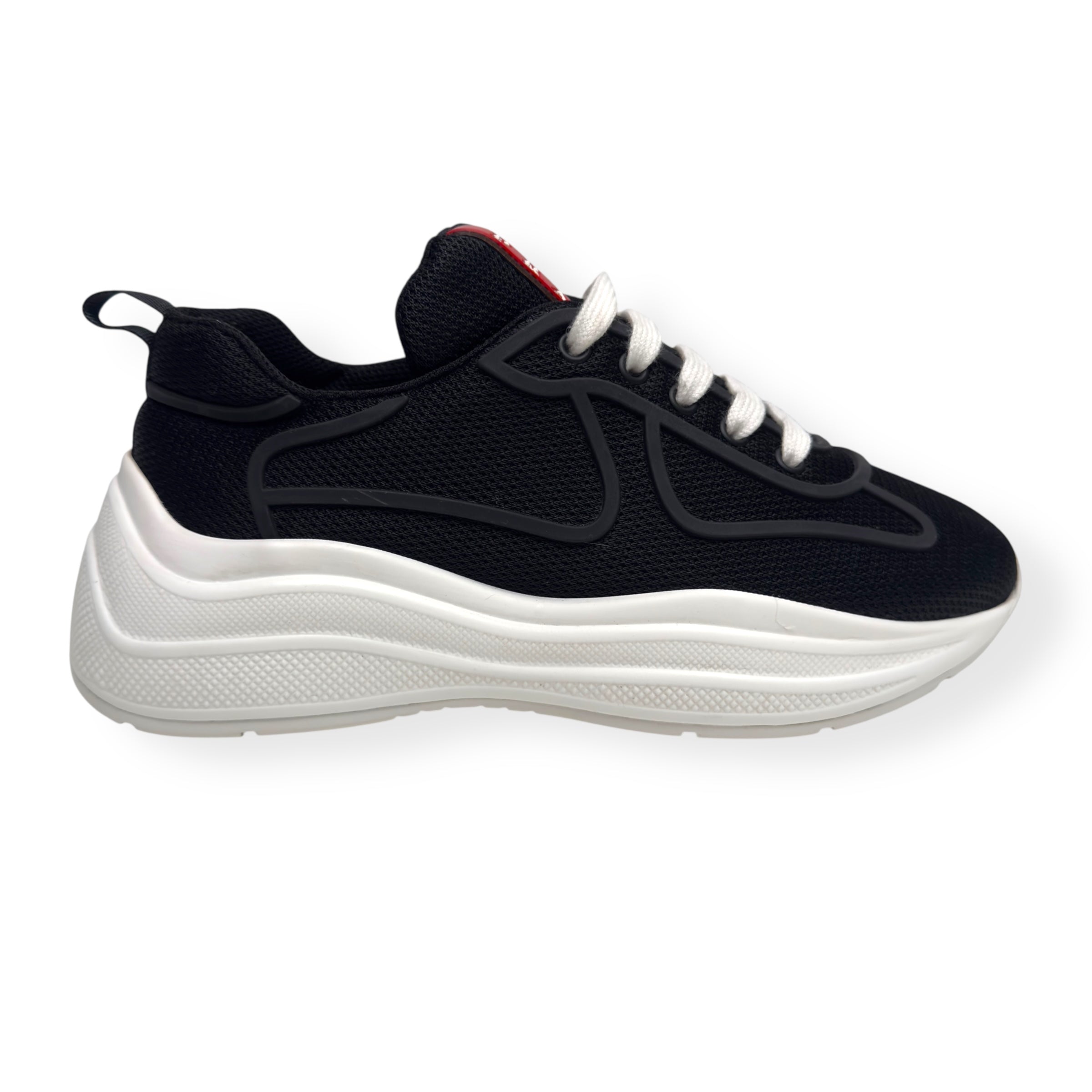 PRADA AMERICAS CUP LOW TOP SNEAKER BLACK / WHITE 37.5 / UK4.5