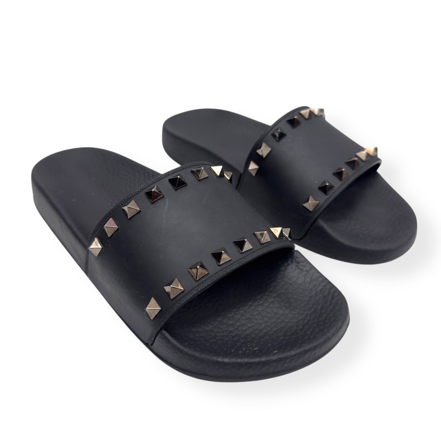 VALENTINO GARAVANI ROCKSTUD RUBBER SLIDES BLACK / SILVER 38 / UK5