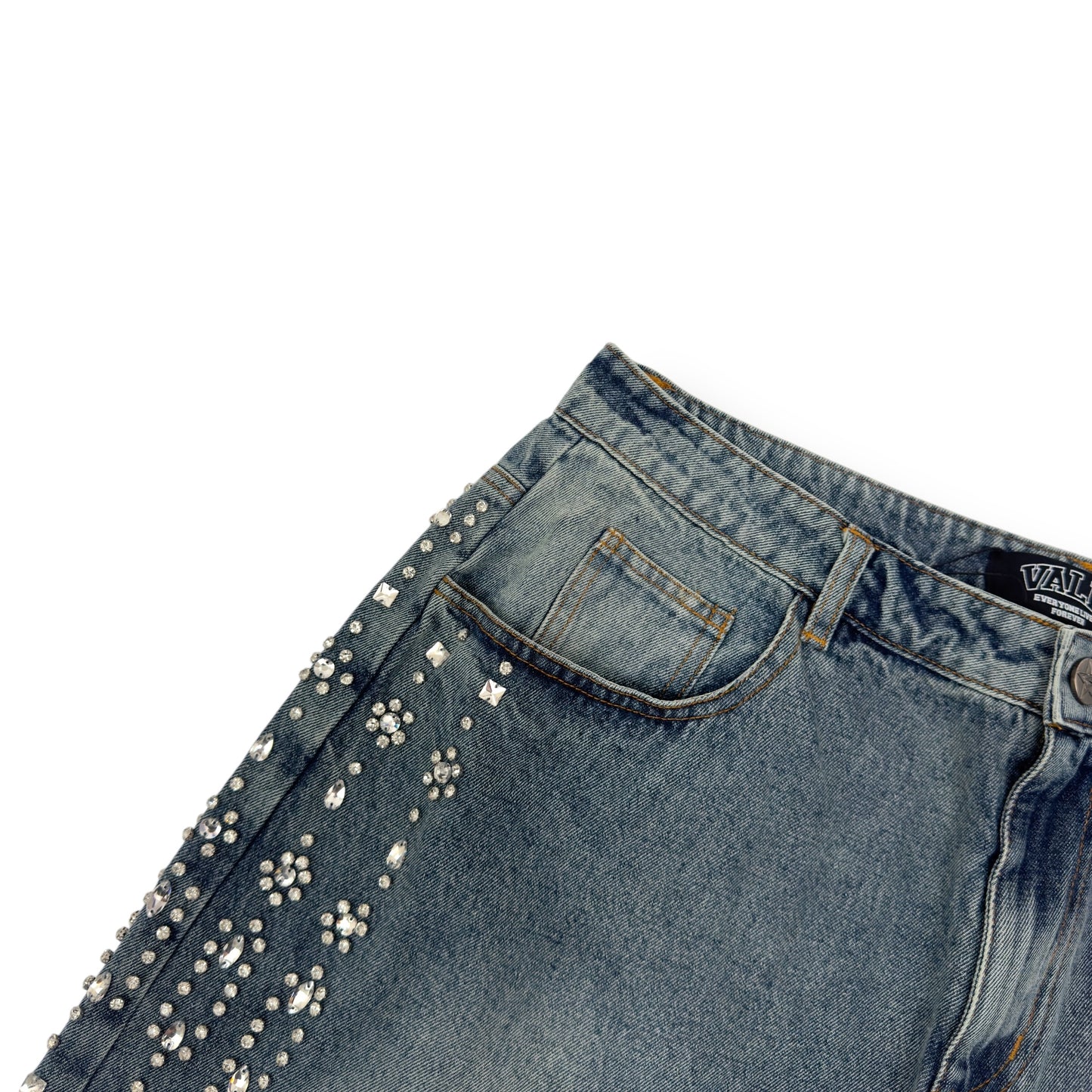 VALE FOREVER CRYSTAL EMBELLISHED SHORTS BLUE W34”