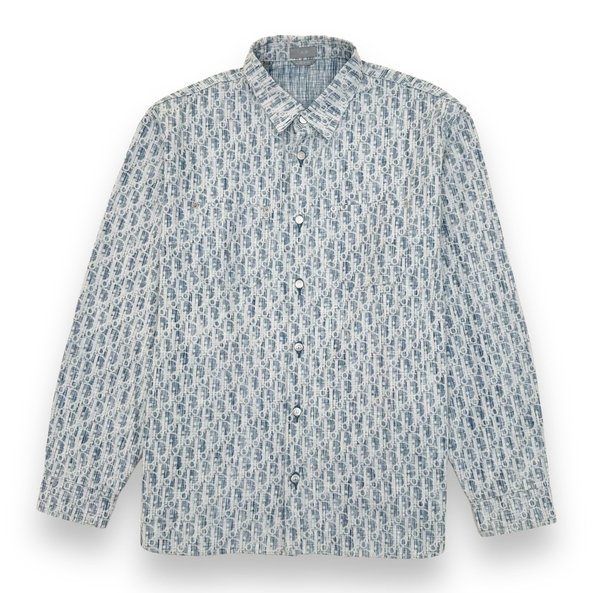 DIOR OBLIQUE KASURI DENIM OVER SHIRT BLUE / WHITE XL