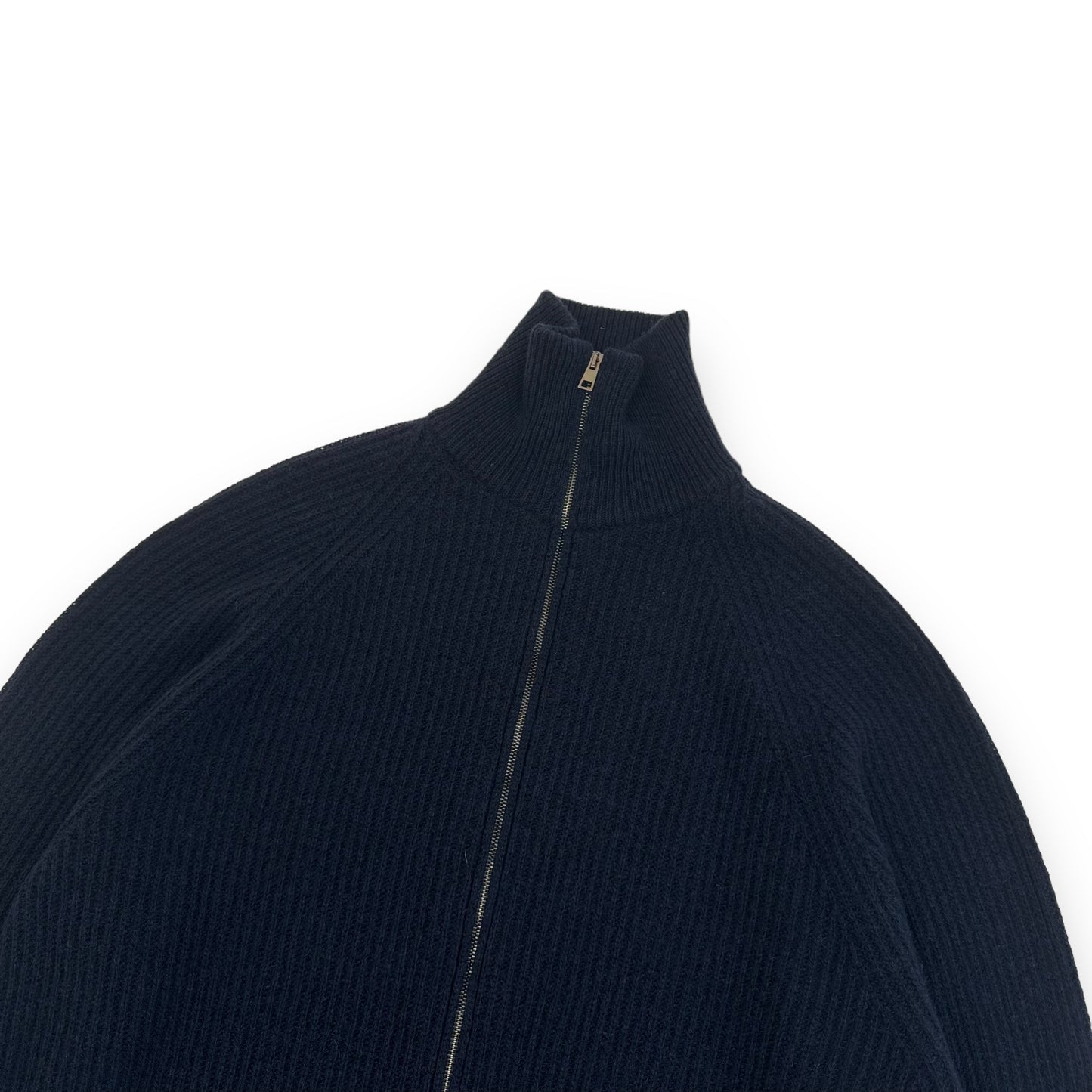 THOM SWEENEY ZIP-UP CASHMERE RIBBED SWEATER NAVY L