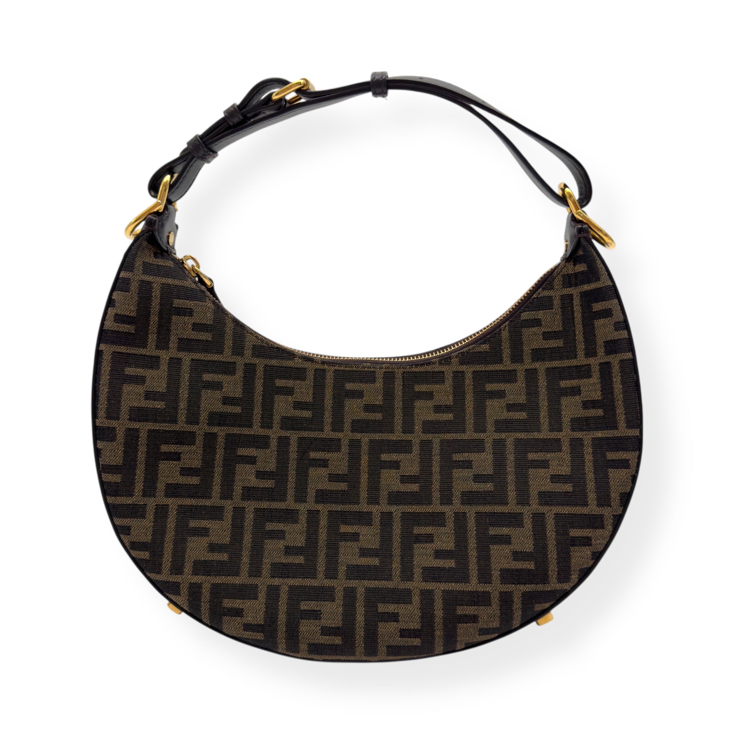 FENDI FENDIGRAPHY FF JACQUARD FABRIC BAG BLACK / BROWN S