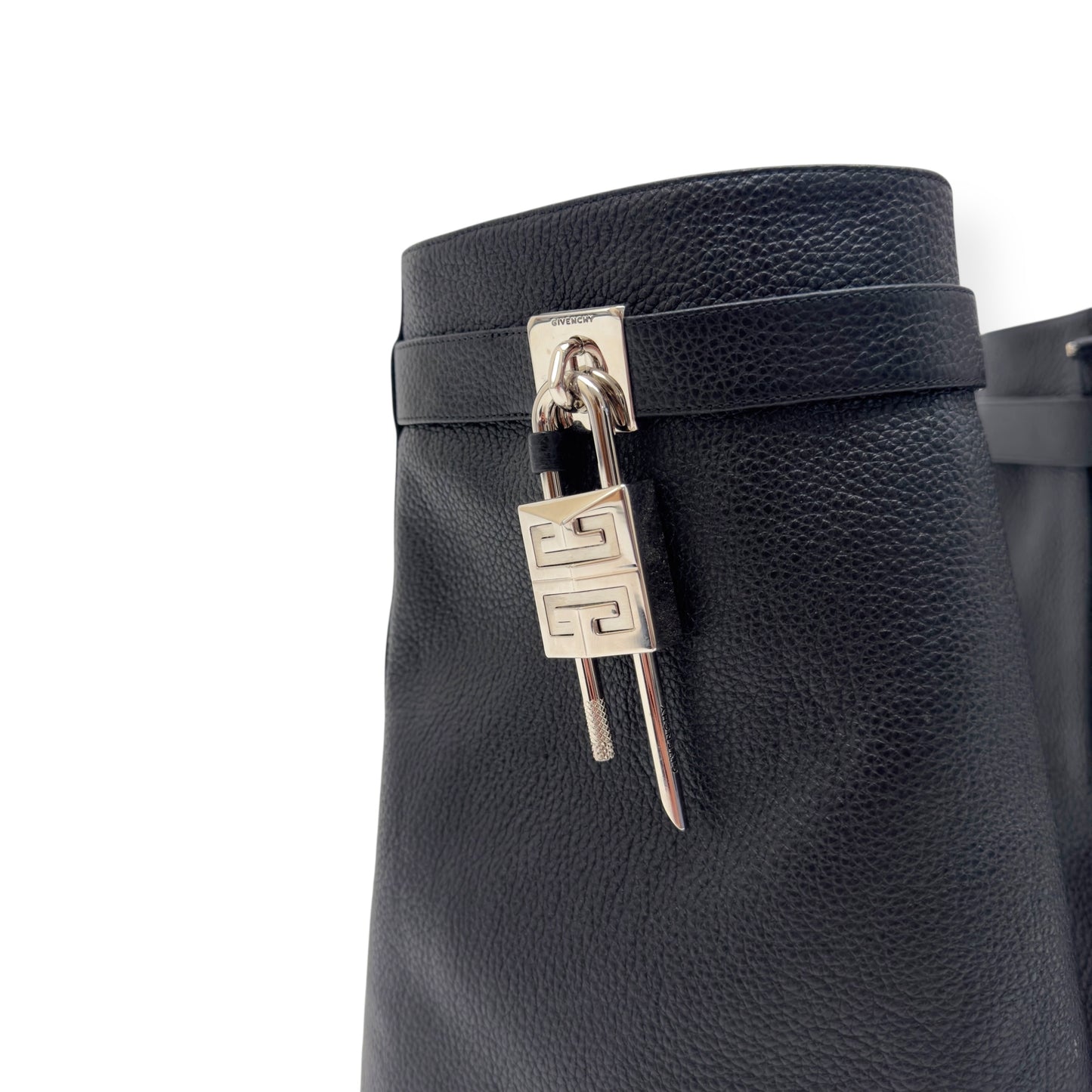 GIVENCHY SHARK LOCK LEATHER HEELED BIKER BOOTS BLACK / SILVER 38 / UK5