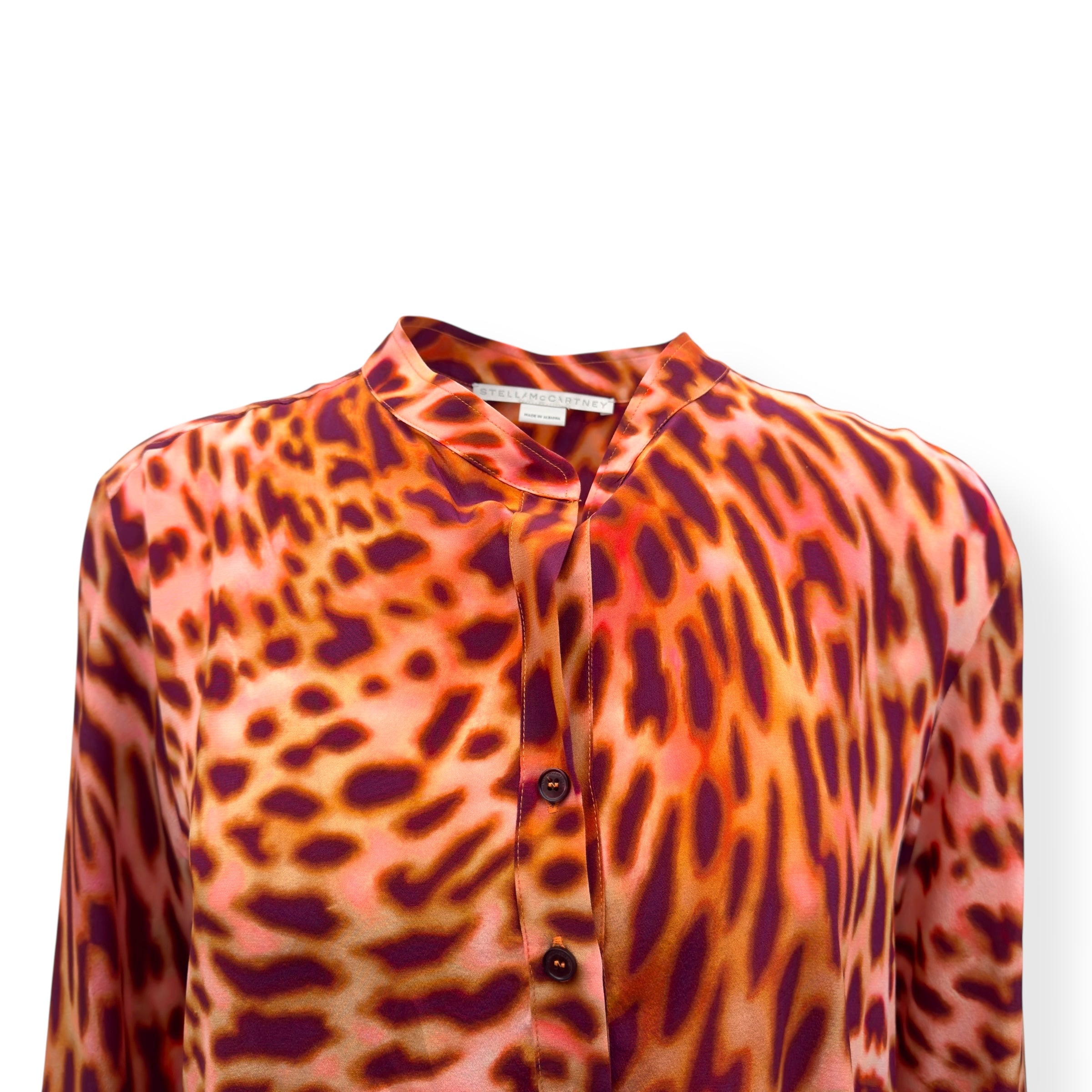 STELLA MCCARTNEY MULTICOLOUR PRINT SILK BUTTONED SHIRT BLOUSE ORANGE 46 / UK14