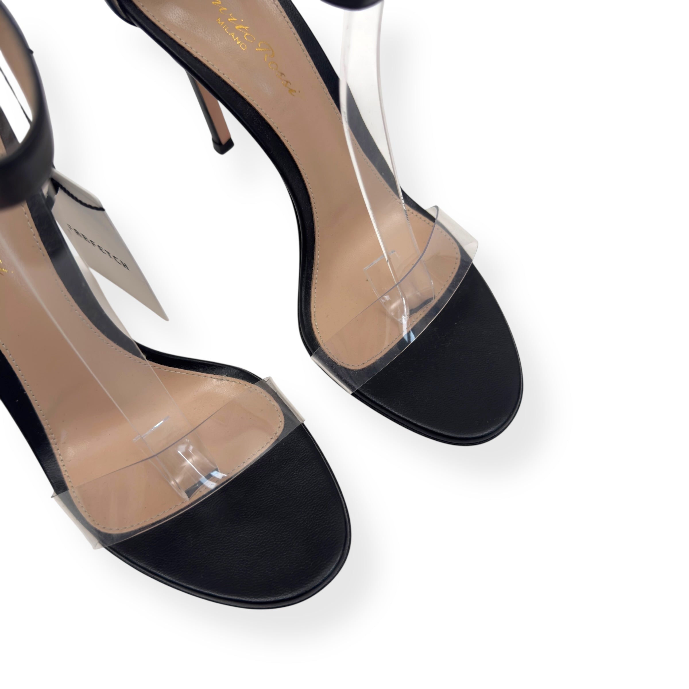 GIANVITO ROSSI LEATHER / PVC STELLA ANKLE STRAP SANDALS 38 / UK5